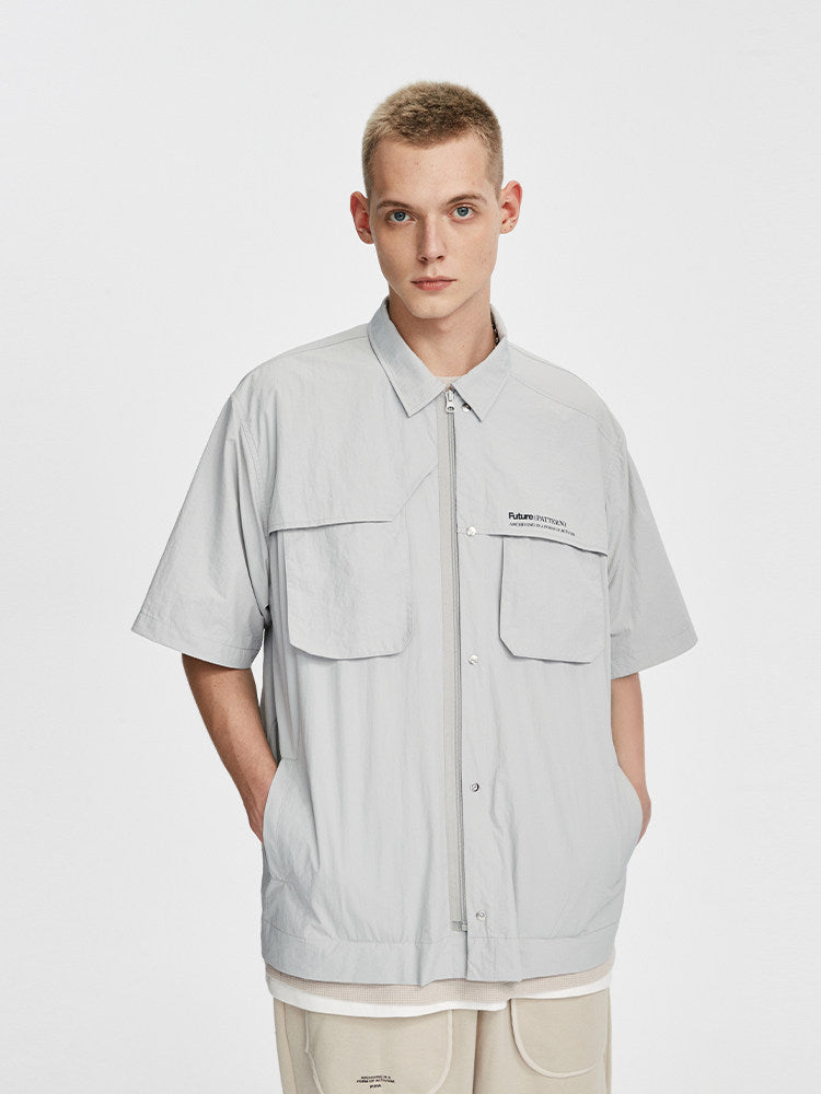 FPA Deconstructed Pocket Zip Short-Sleeve Shirt - Streetwear Summer Loose Casual Half-Sleeve Shirt for Men