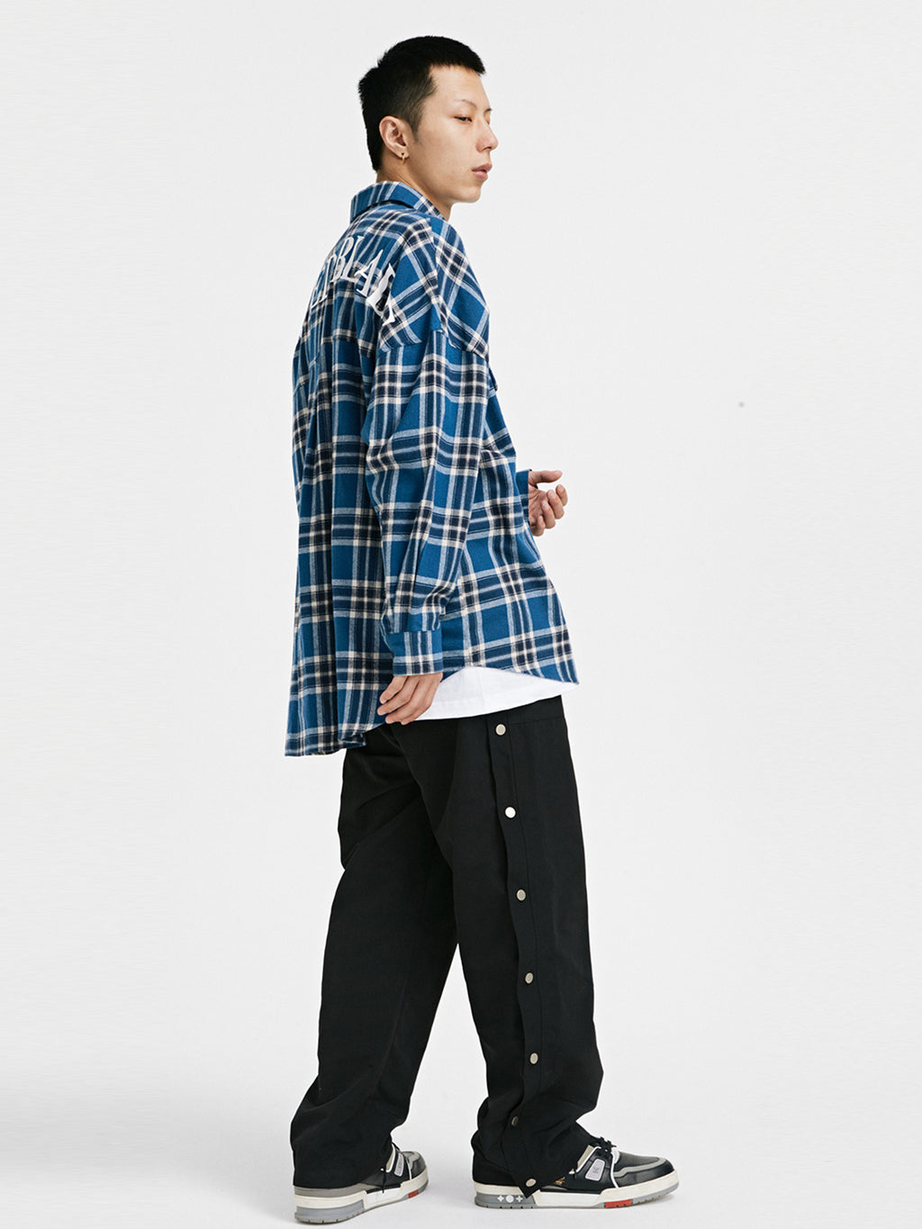 FPA Streetwear Spring/Fall Loose-Fit Straight-Leg Button-Front Casual Pants for Men, Black, American Style