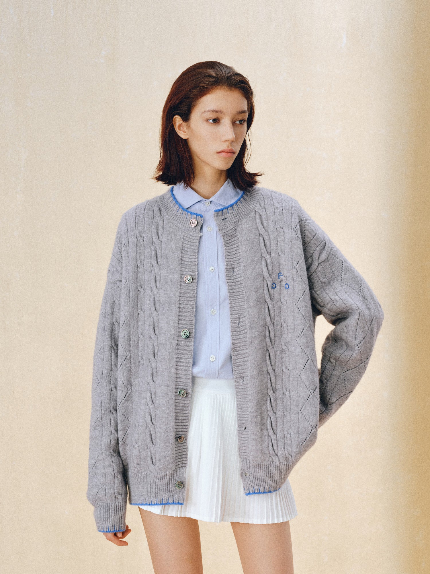 FPA Cable Knit Contrast Color Cardigan Sweater 2026 New Retro High-End Design Couple Autumn Knitwear