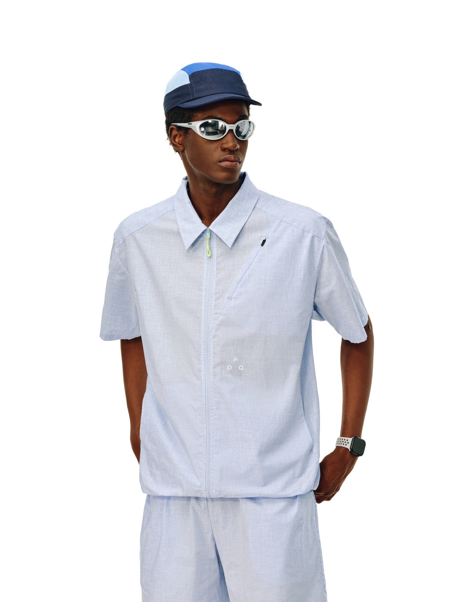 FPA Fine Gingham High-Density Short-Sleeve Shirt 2026 New Summer Casual Spread Collar Set Zipper Shirt