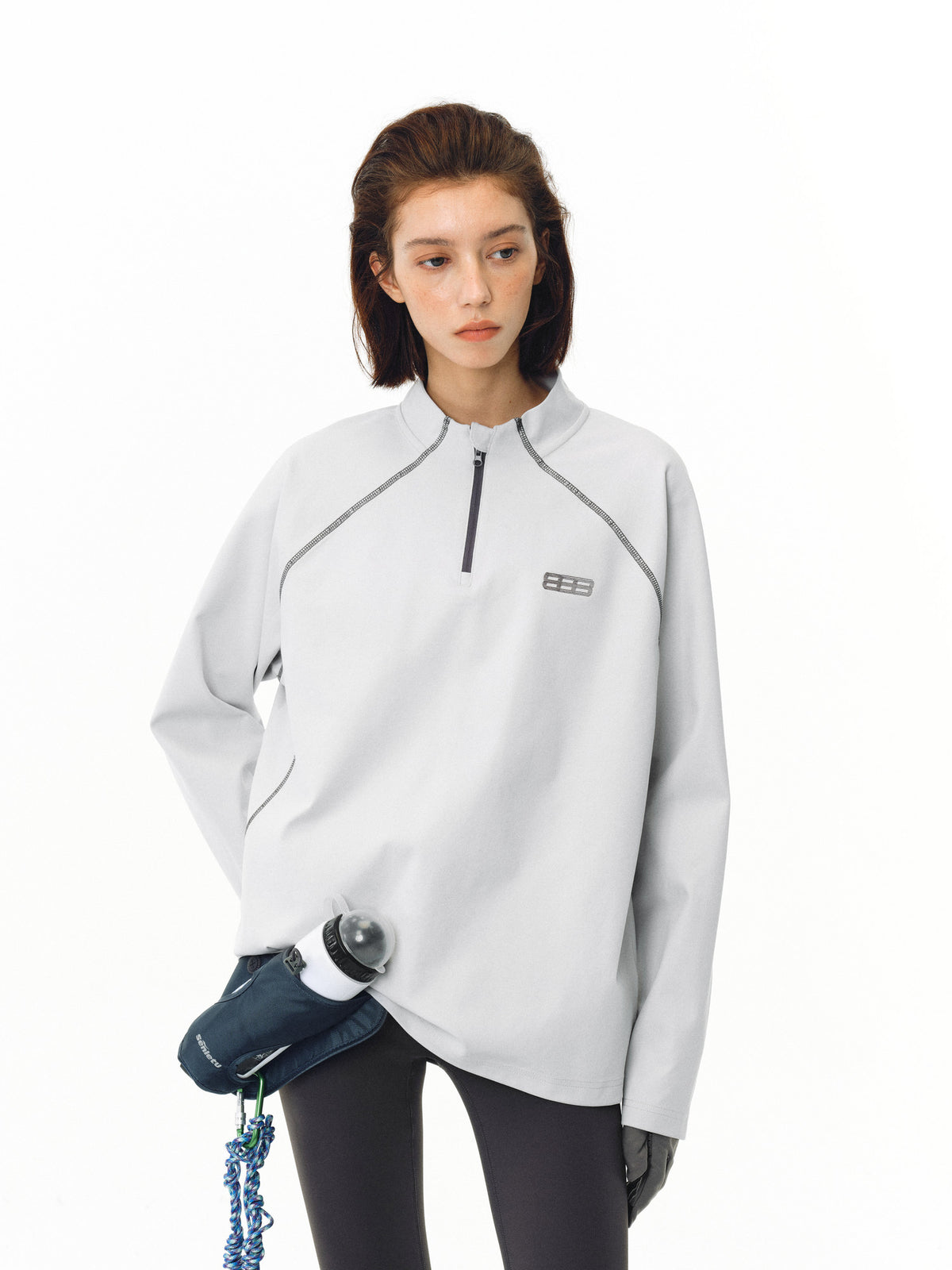 FPA Sports Hasselblad Line Contrast Color Long Sleeve National Trend Spring/Autumn Loose Couple Design Half High Collar Navy Blue T-Shirt