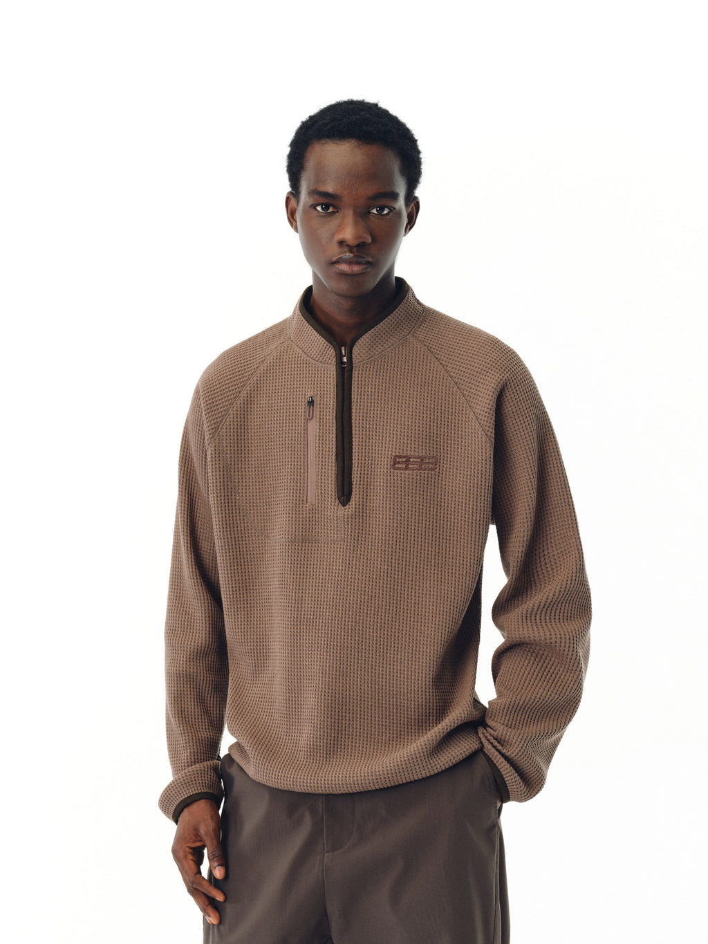 FPA Sports Waffle Cotton Half-Zip Long Sleeve Spring/Fall Loose Casual Unisex National Trend T-Shirt