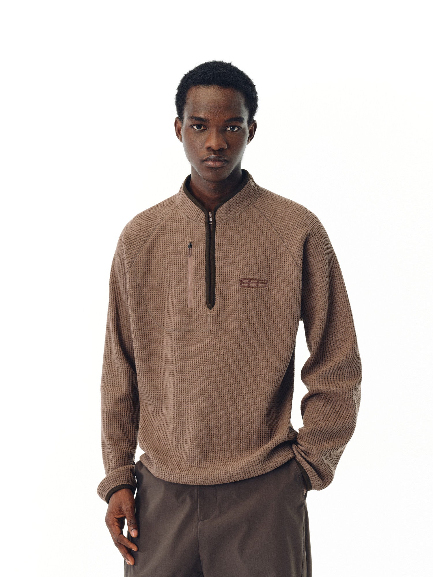 FPA Sports Waffle Cotton Half-Zip Long Sleeve Spring/Fall Loose Casual Unisex National Trend T-Shirt