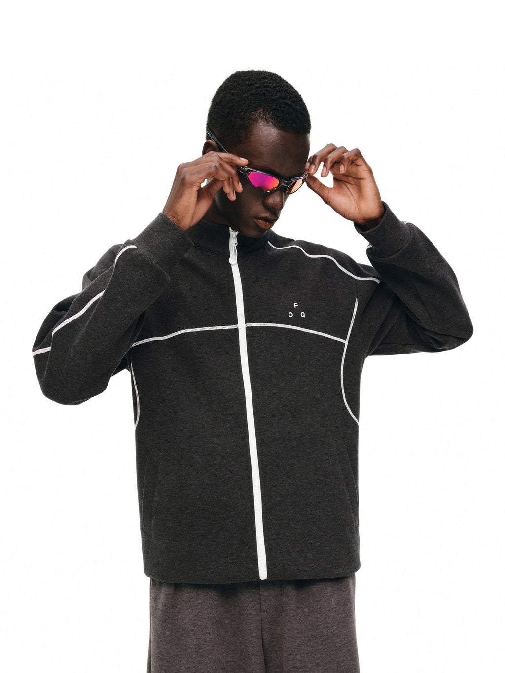 FPA Color-Block Contrast Stitching Air Layer Zip-Up Hoodie - Autumn Couple Casual Stand Collar Jacket