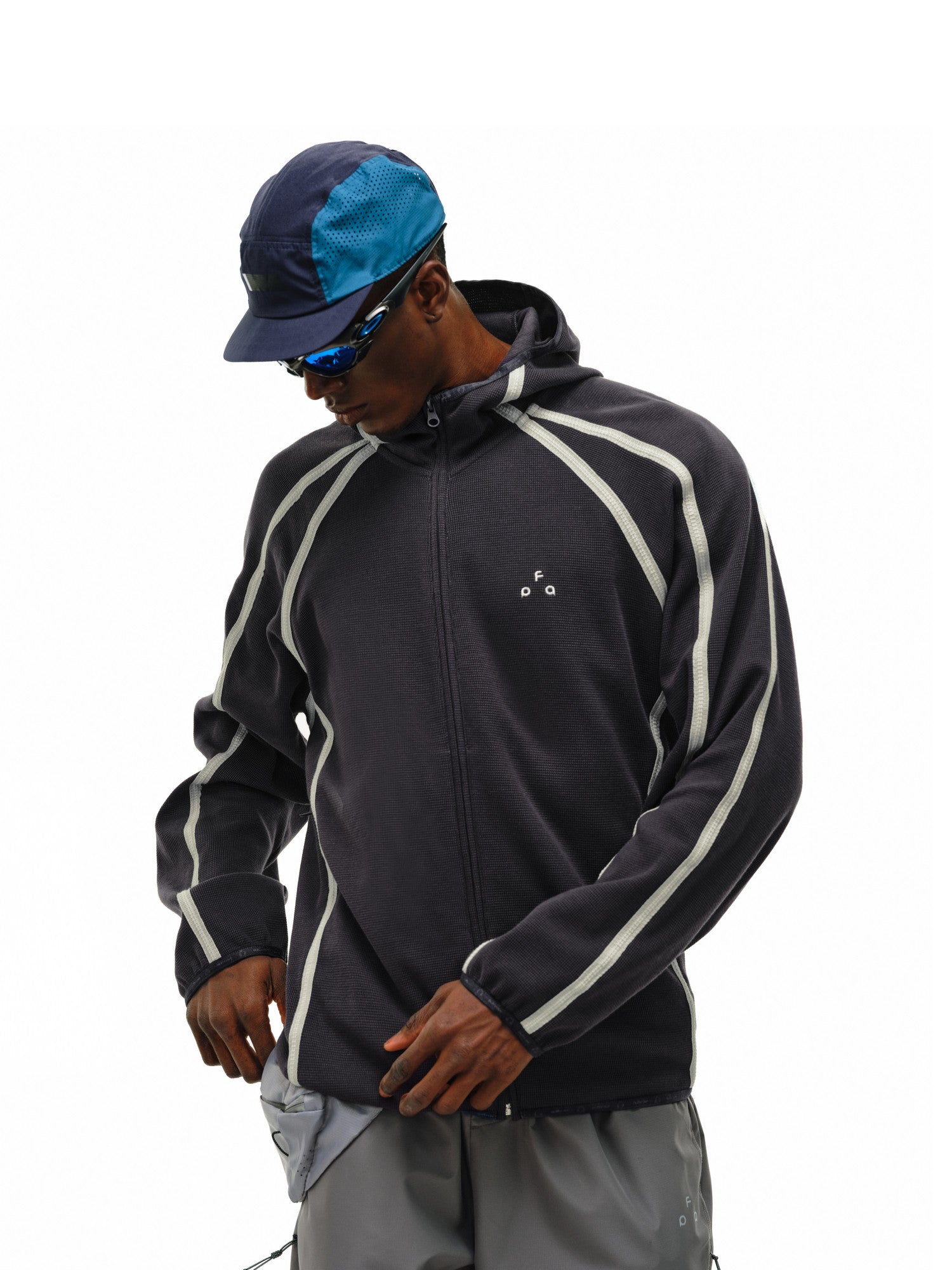 FPA Webbing Contrast Waffle Hooded Jacket Spring Athletic Cardigan Casual Retro Unisex Zip-Up Hoodie