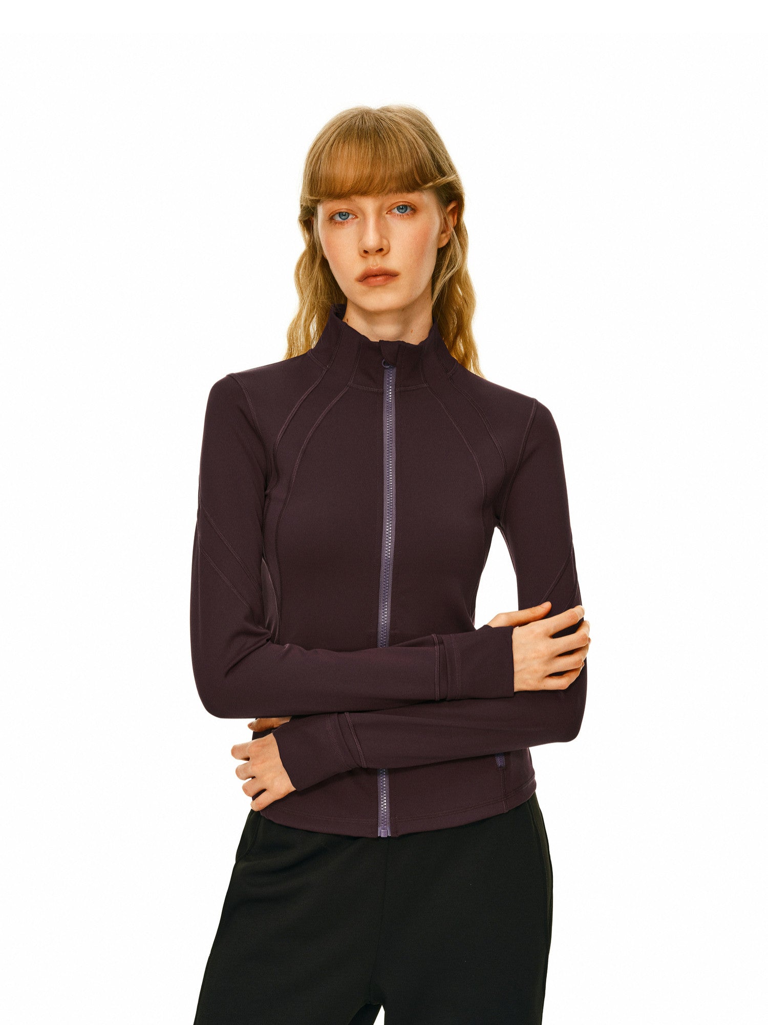 FPA High-Stretch Skin-Friendly Stand Collar Running Jacket for Women, Spring/Fall Casual Outdoor Sports Slim Fit Long Sleeve Coat
