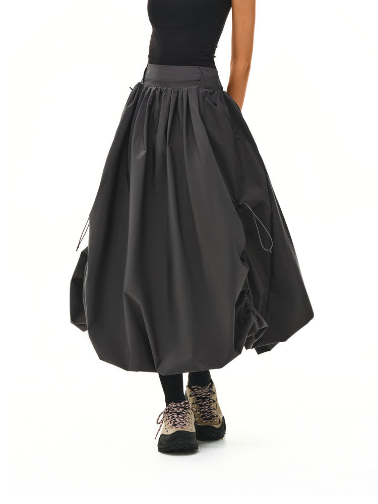 FPA Waterproof Breathable Casual Puffy Bubble Skirt 2026 New Loose Wide Waistband Black Skirt for Women
