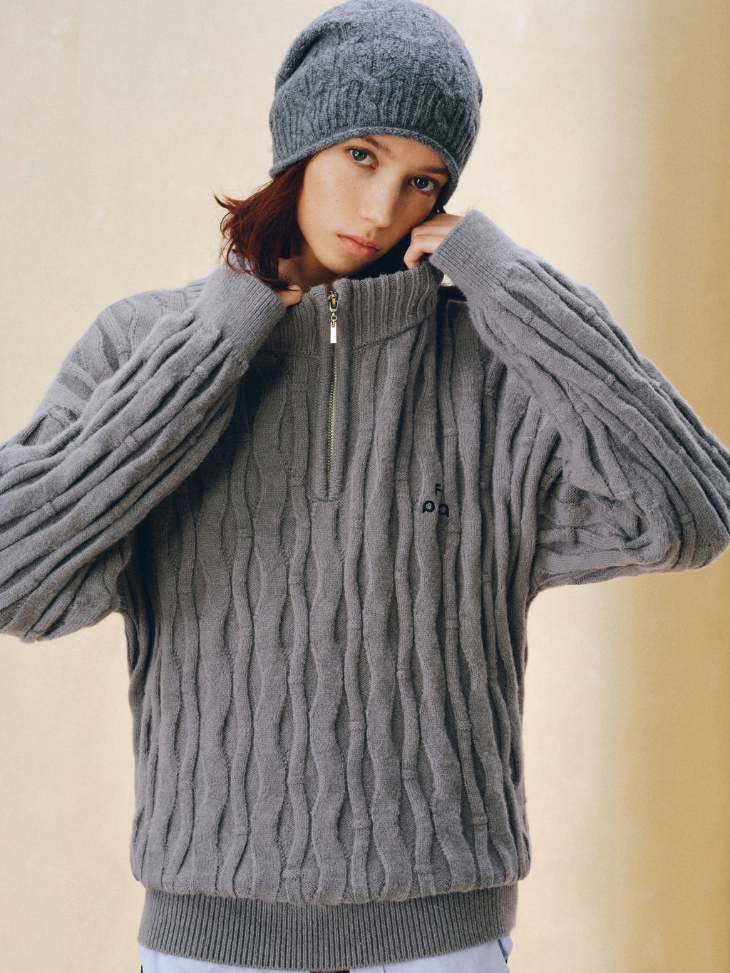 FPA Half-Zip Half-Turtleneck Cable Knit Pullover Sweater - Casual Retro Autumn Knit Top