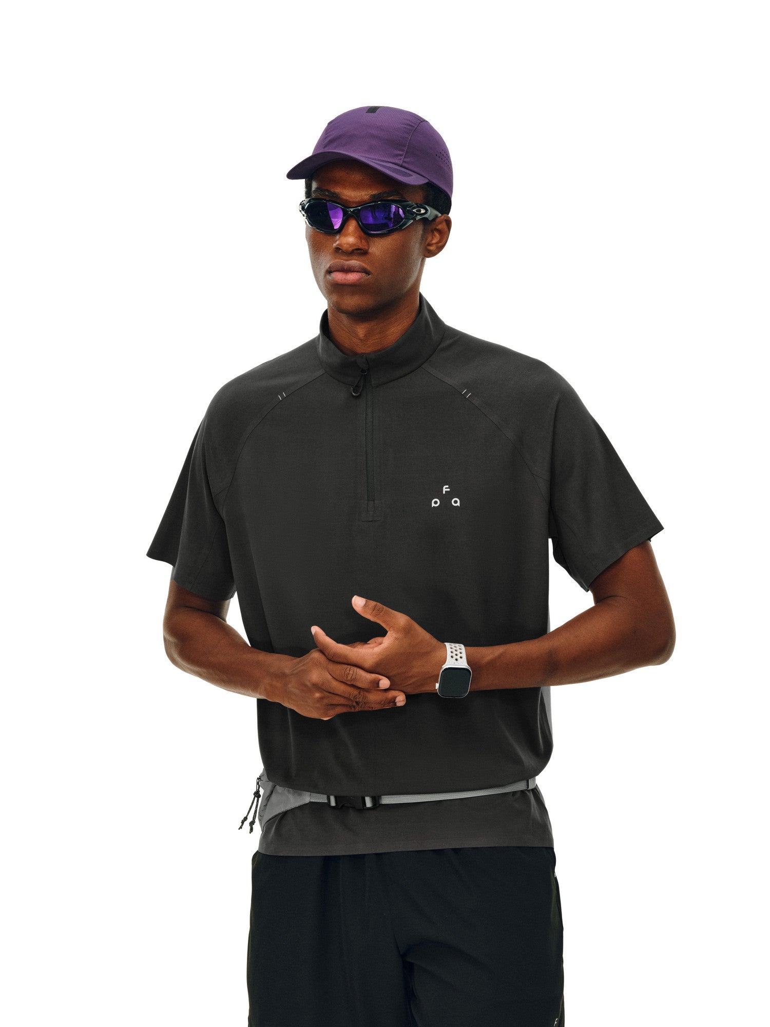 FPA Cooling Quick-Dry Breathable Contrast Tape Half-Zip Sports Short Sleeve T-Shirt for Men, Summer Casual Half High Collar