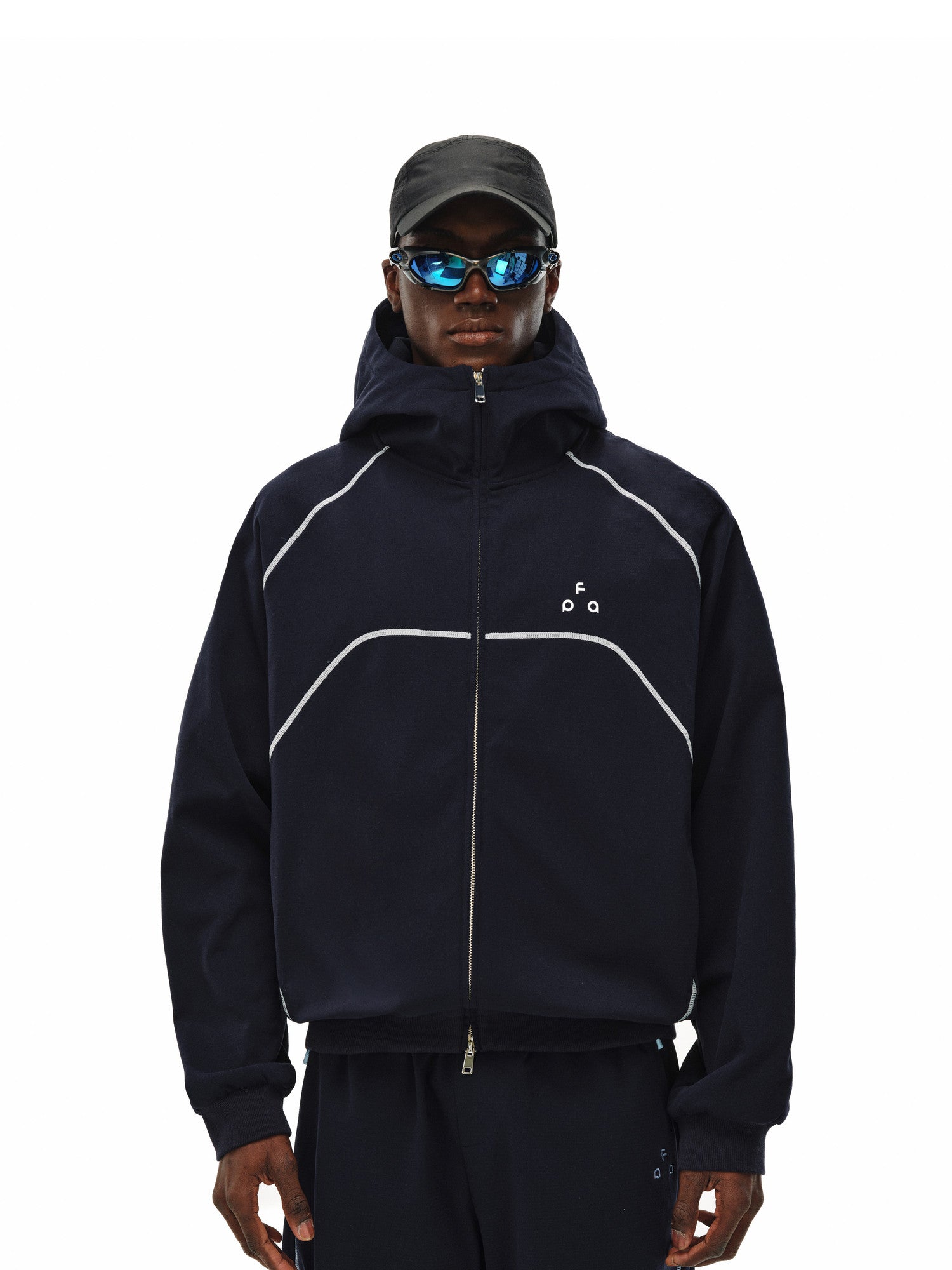 FPA Color-Block Grid Fleece Hooded Sweatshirt – Loose-Fit Cardigan Style Casual Pullover for Men and Women