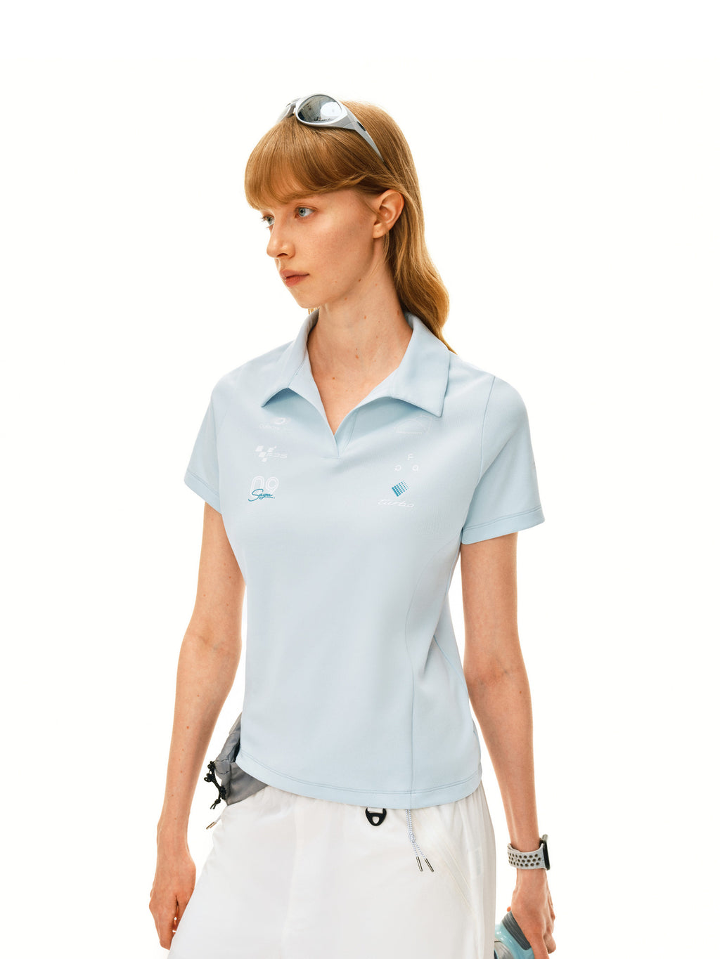 FPA Racing Pattern Short-Sleeve Polo Shirt Women's Outdoor Sports V-Neck Slim Fit Quick-Dry Collared Tee