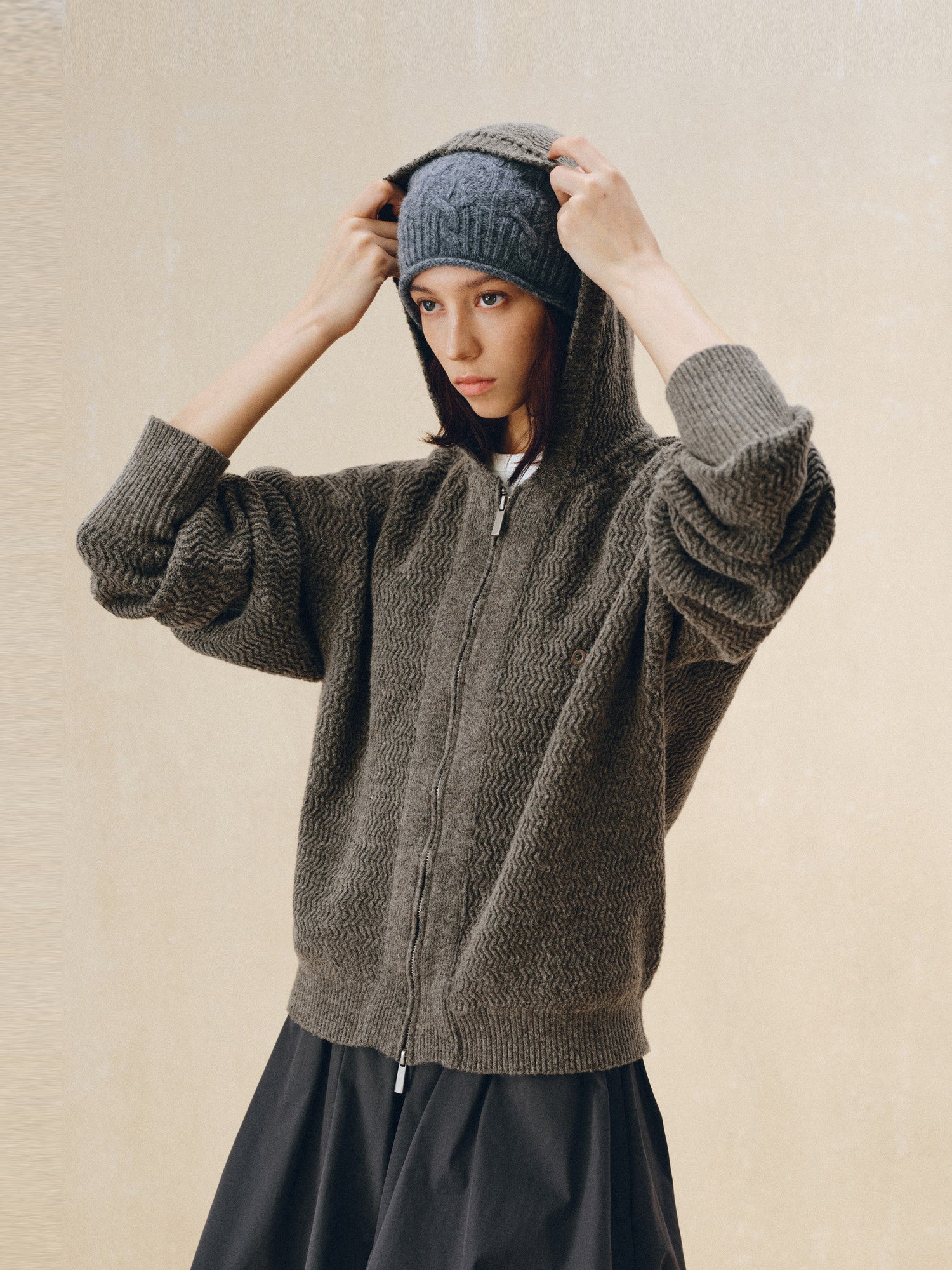 FPA Contrast Logo Hooded Cardigan Sweater – Casual Retro Unisex Knit Jacket for Couples, Spring/Fall