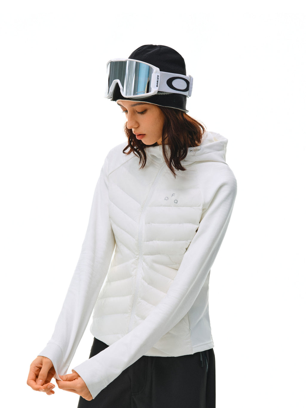 FPA Women's Hooded Quilted Down Jacket with Contrast Panels, Autumn/Winter Outdoor Sports Warm White Down Coat