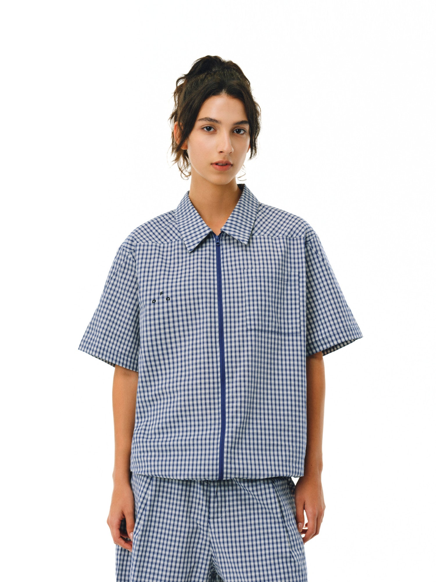 FPA Casual Plaid Embroidered Logo Short-Sleeve Shirt – Unisex Loose Fit Zip-Up Summer Camp Collar Shirt