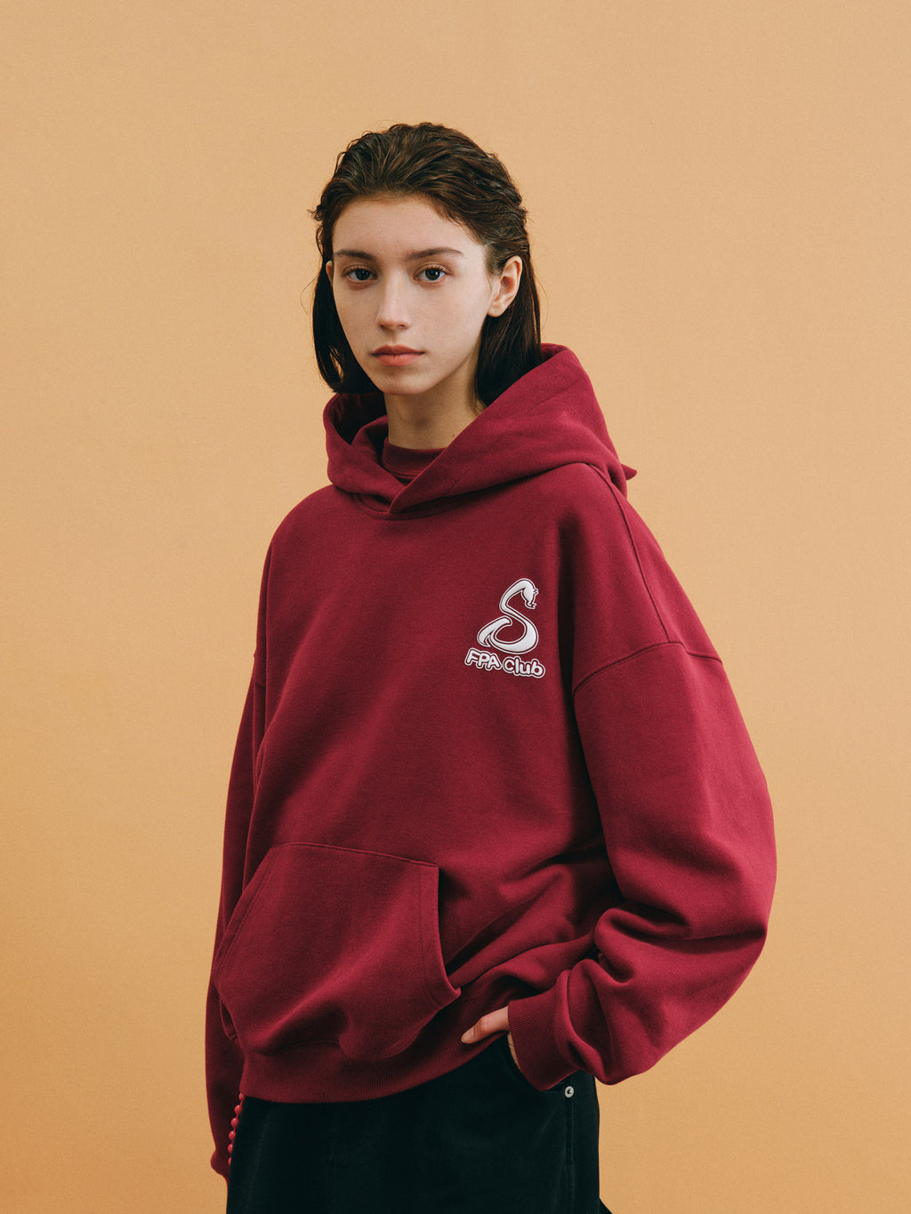 FPA Snake Year Limited Edition Graffiti Typography Hoodie – Chinese New Year Festive Wine Red, Loose Fit, Unisex
