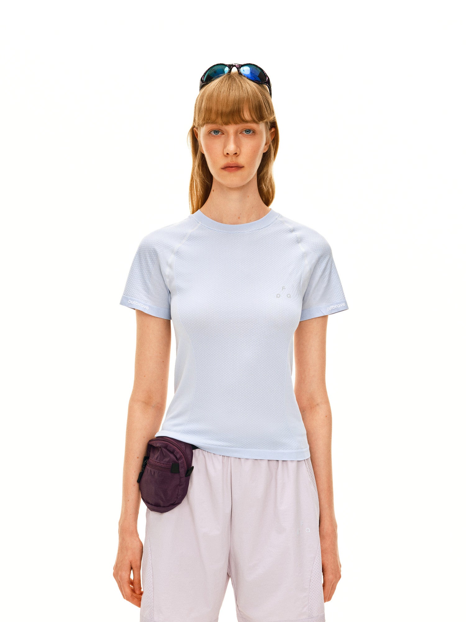 FPA Women's Seamless Knit Short Sleeve T-Shirt - Summer Slim Fit Crew Neck Outdoor Fitness Casual Logo Basic Tee