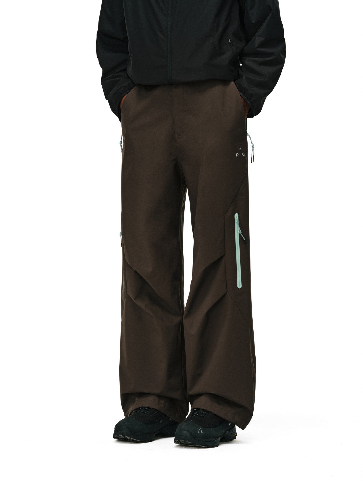 FPA Waterproof Abrasion-Resistant Contrast Zipper Trousers - Chinese Trend Outdoor Sports Mountaineering Windproof Straight-Leg Couple Casual Pants