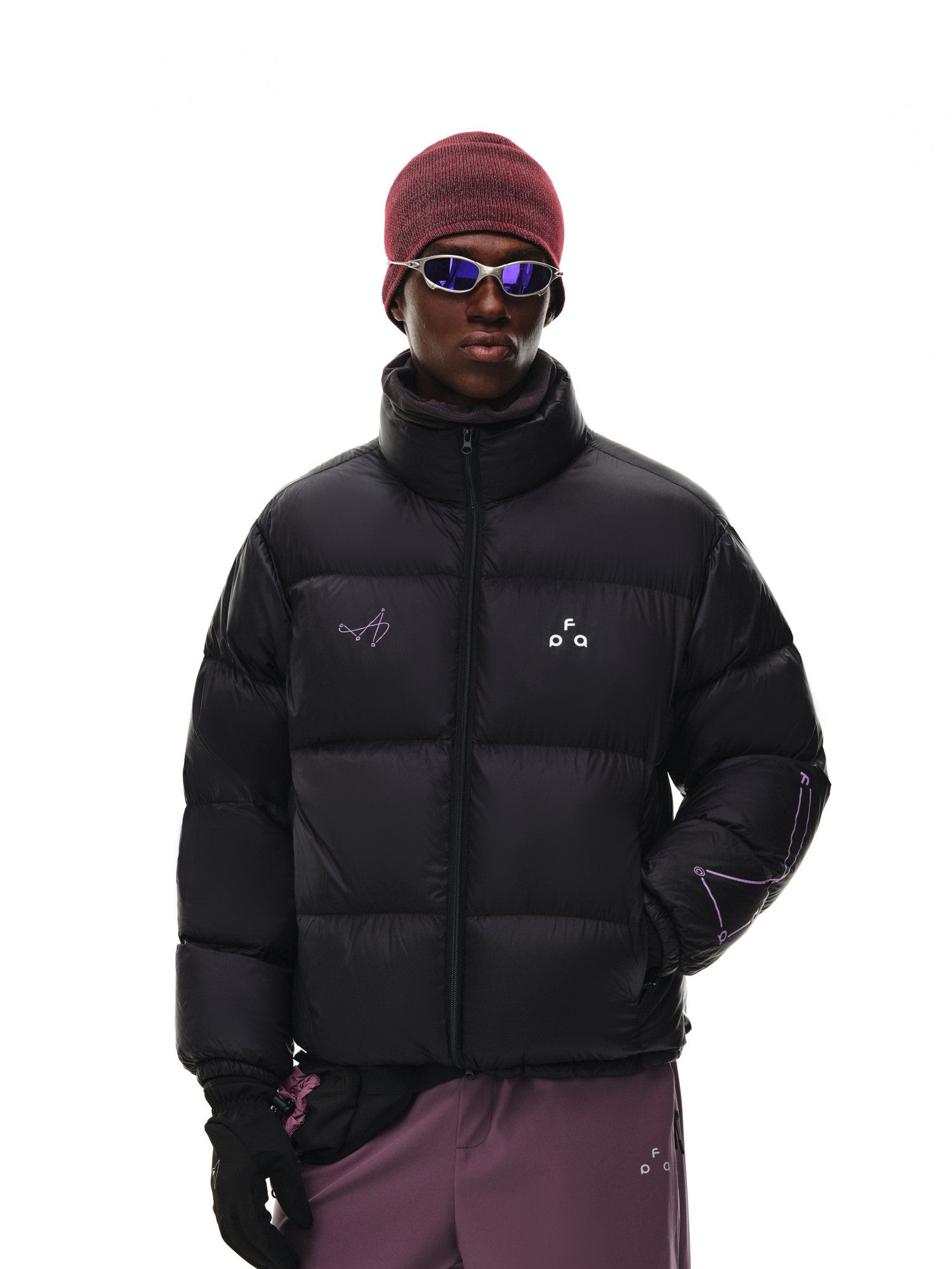 FPA Line Pattern Logo Stand Collar Down Jacket