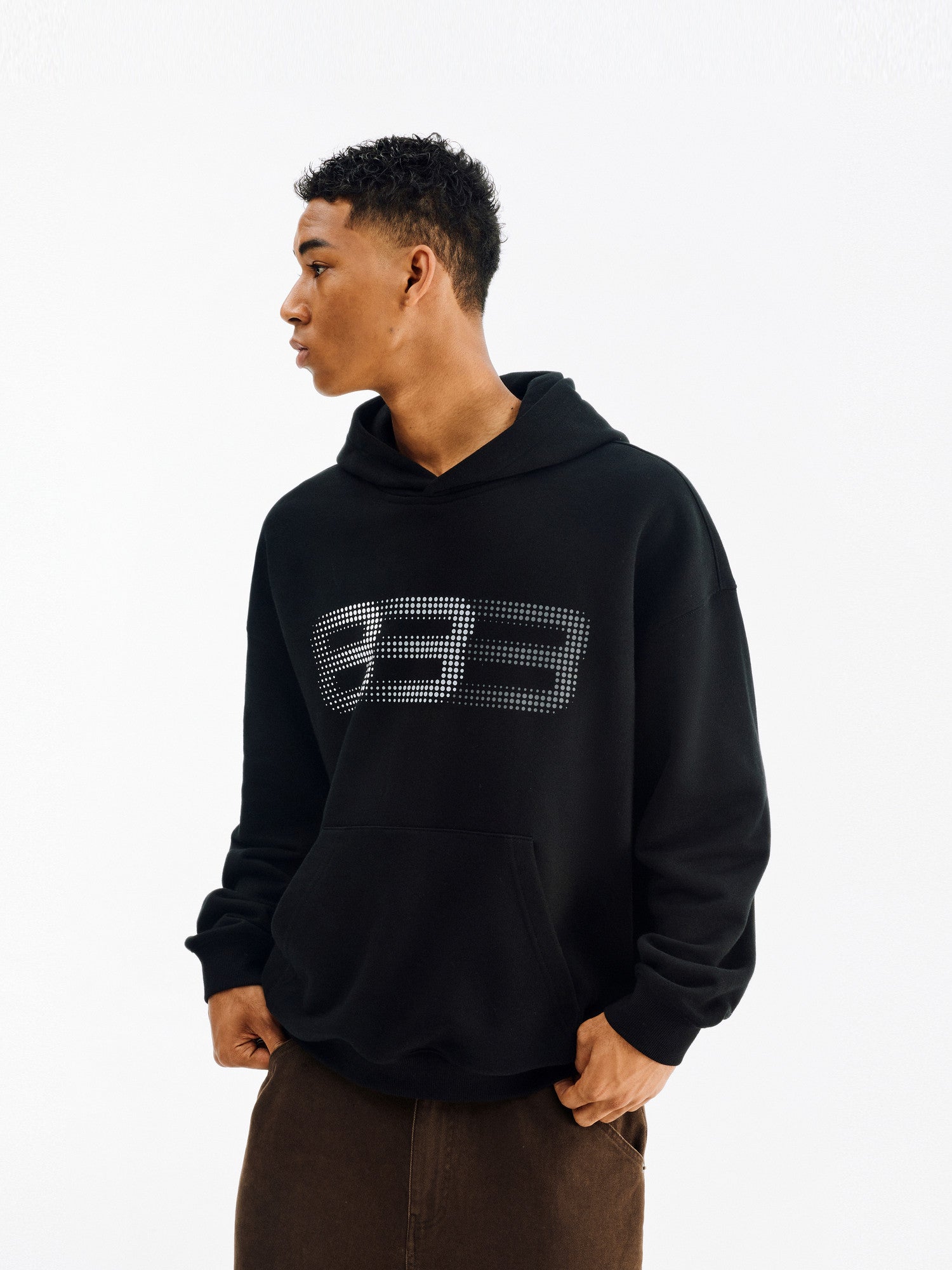 FPA Spectrum Logo Phantom 8 Hoodie - American Retro Heavyweight Black Pullover Hooded Sweatshirt for Men