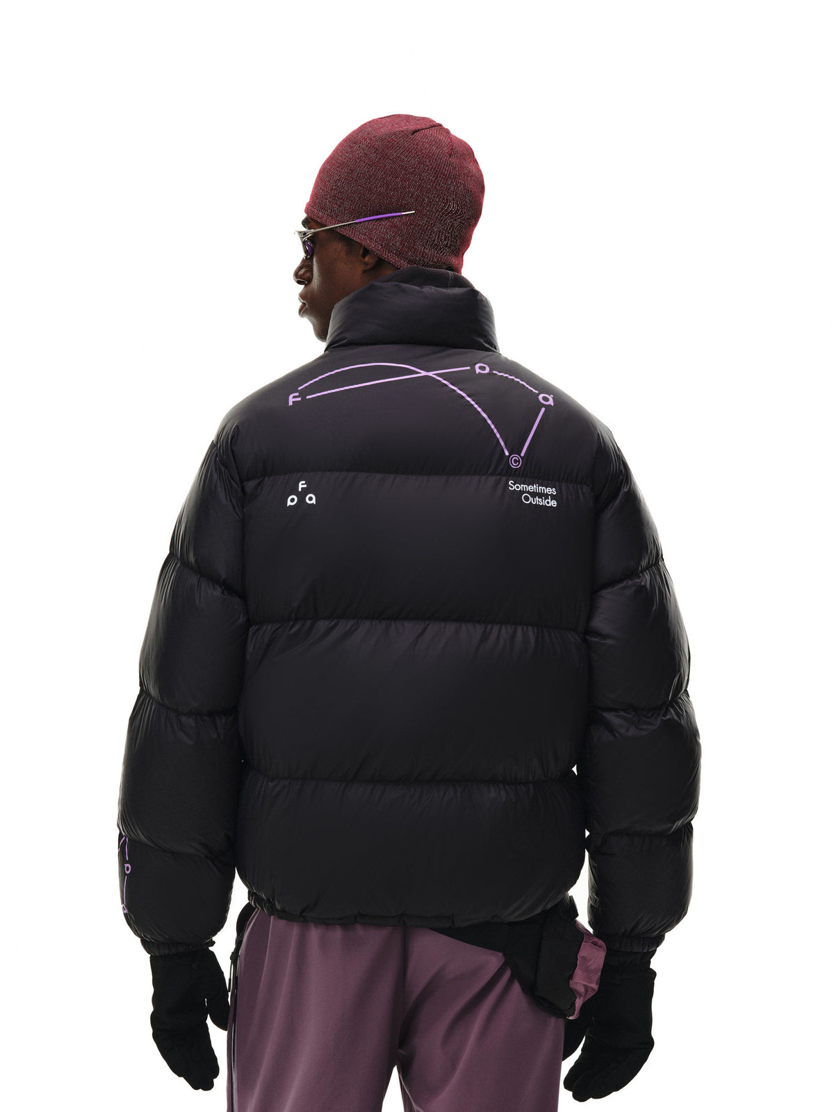 FPA Line Pattern Logo Stand Collar Down Jacket