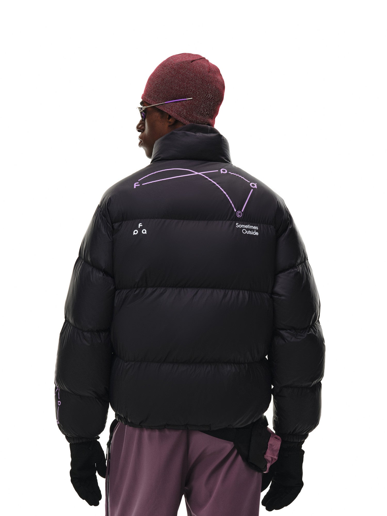 FPA Line Pattern Logo Stand Collar Down Jacket