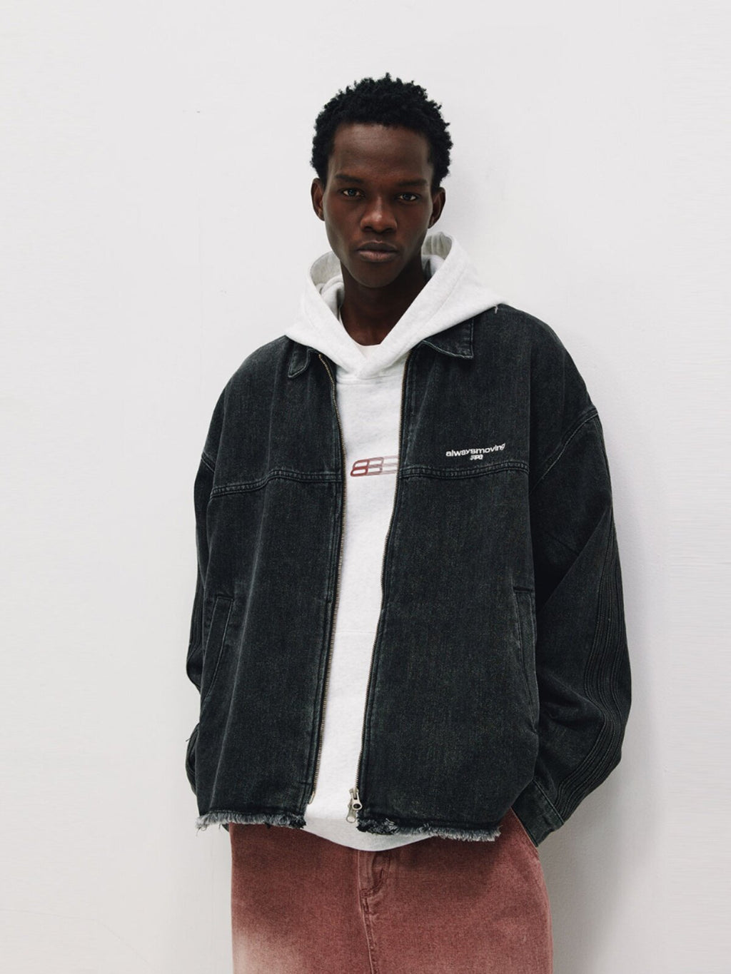 FPA Washed Fringed Denim Jacket – Chinese Streetwear Trend, American Loose Fit, Unisex Collared Jacket for Men