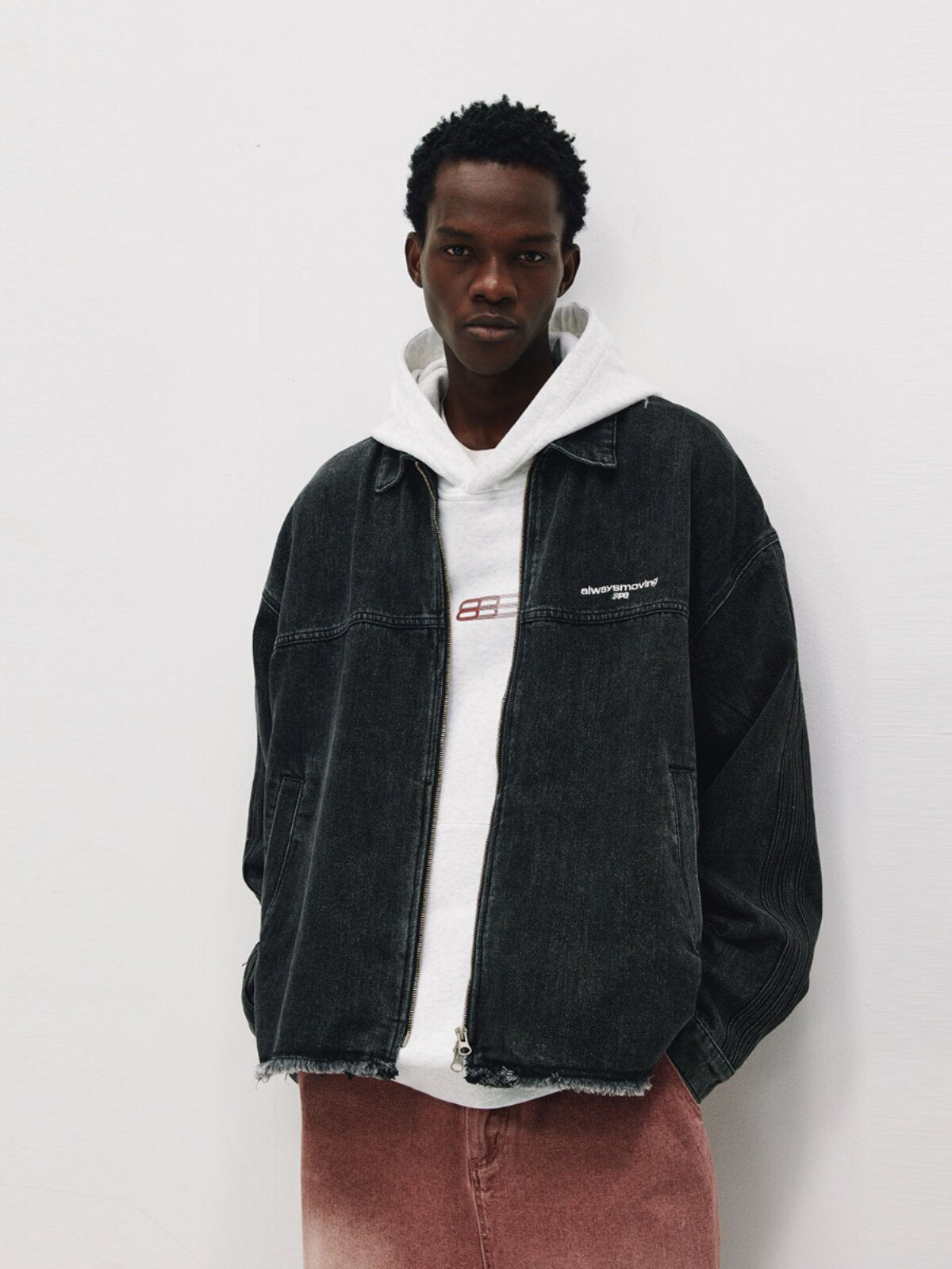 FPA Washed Fringed Denim Jacket – Chinese Streetwear Trend, American Loose Fit, Unisex Collared Jacket for Men