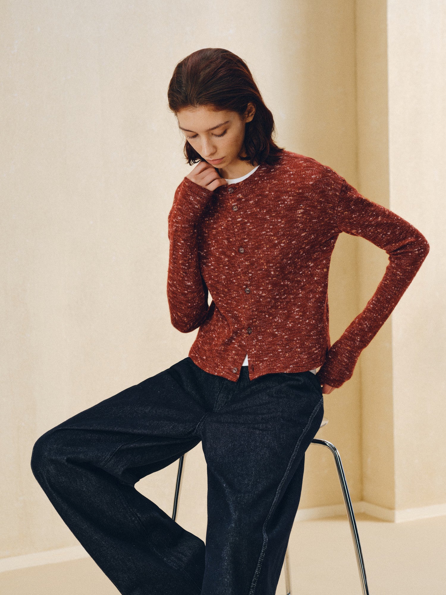 FPA Iridescent Marl Short Cardigan Sweater – Autumn/Winter Long-Sleeve Knit Jacket for Women