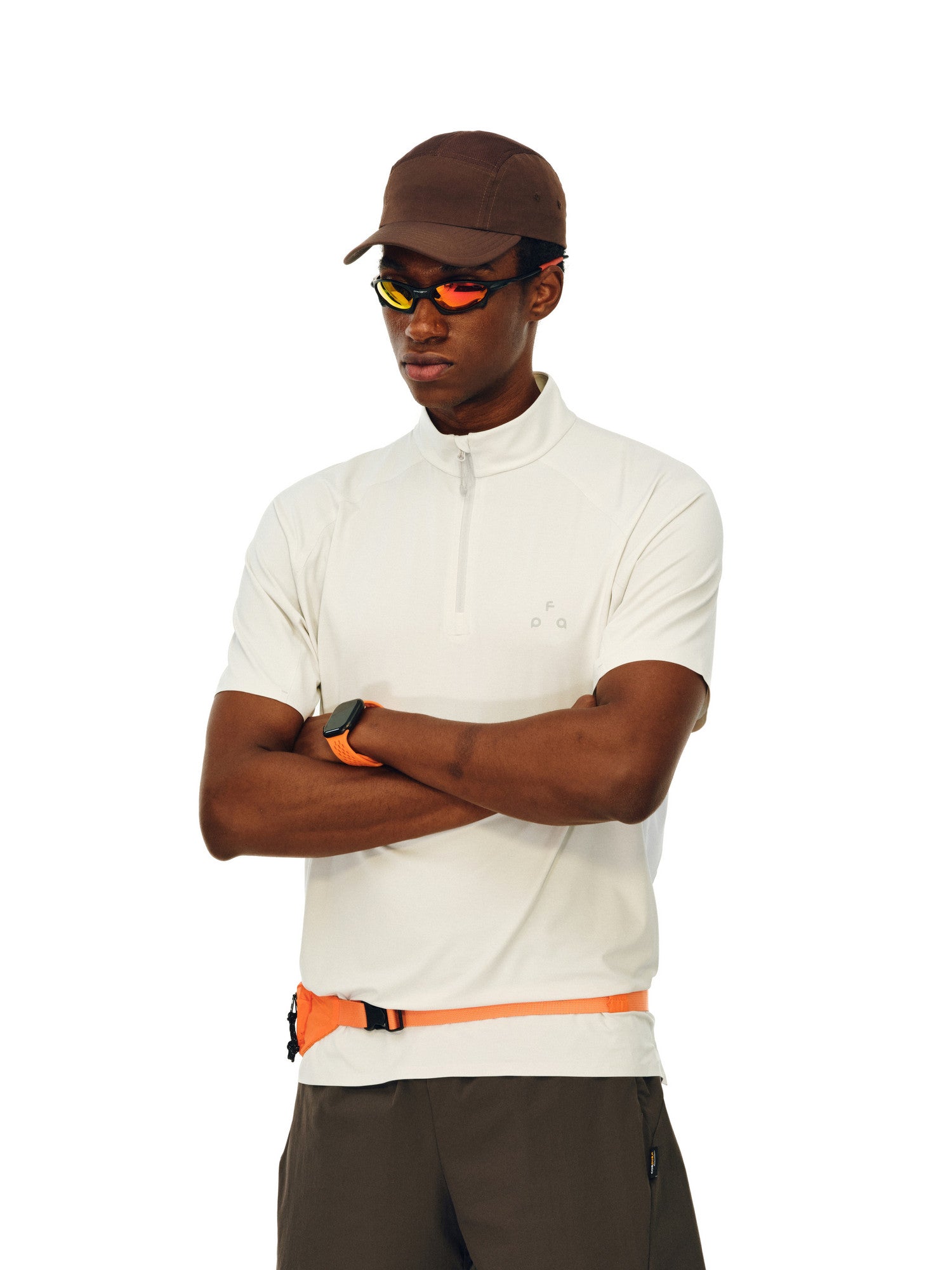 FPA Cooling Quick-Dry Breathable Contrast Tape Half-Zip Sports Short Sleeve T-Shirt for Men, Summer Casual Half High Collar