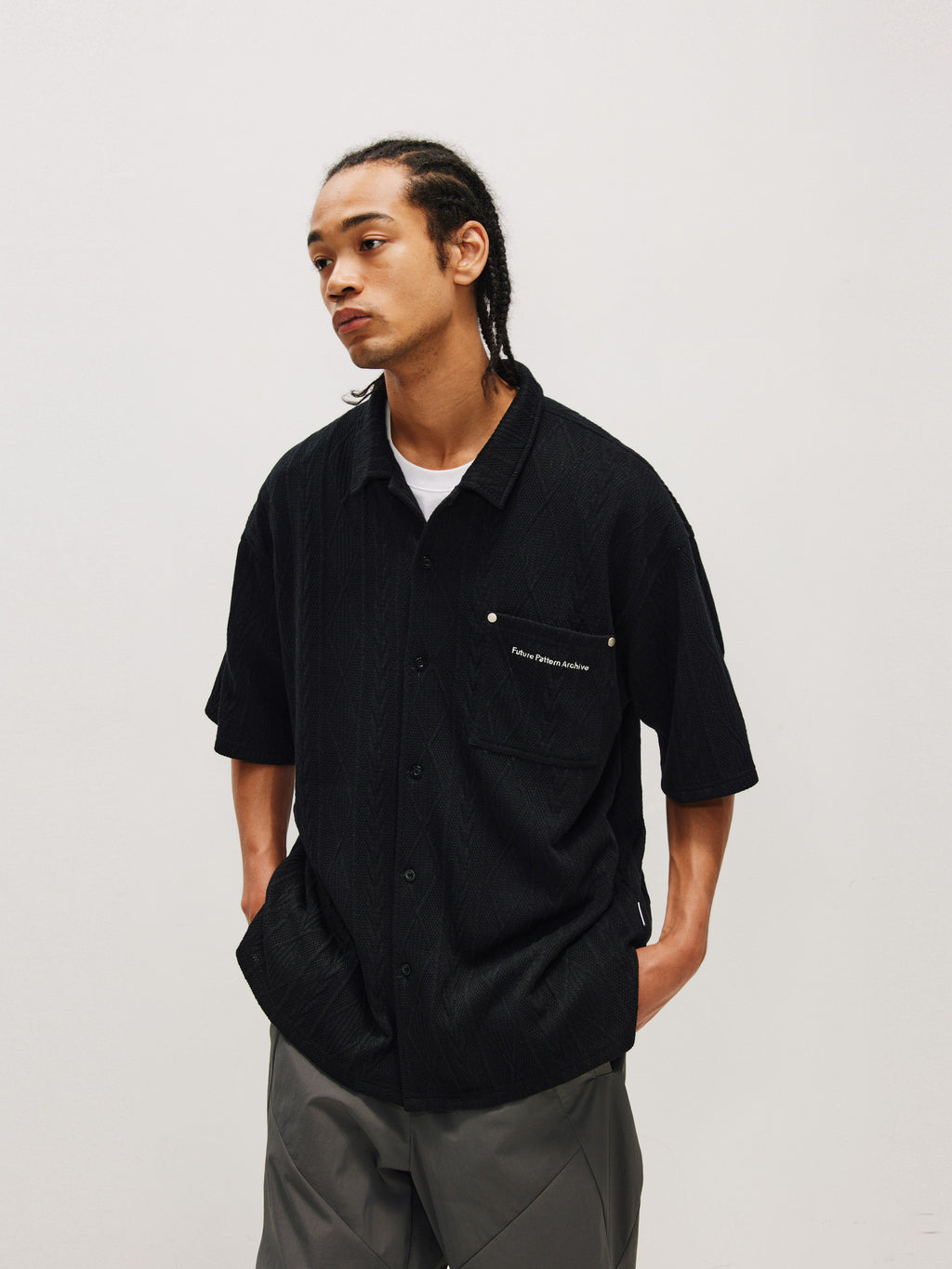 FPA Textured Casual Short-Sleeve Shirt – Chinese Streetwear Summer Couple Loose-Fit Camp Collar Half-Sleeve Shirt for Men