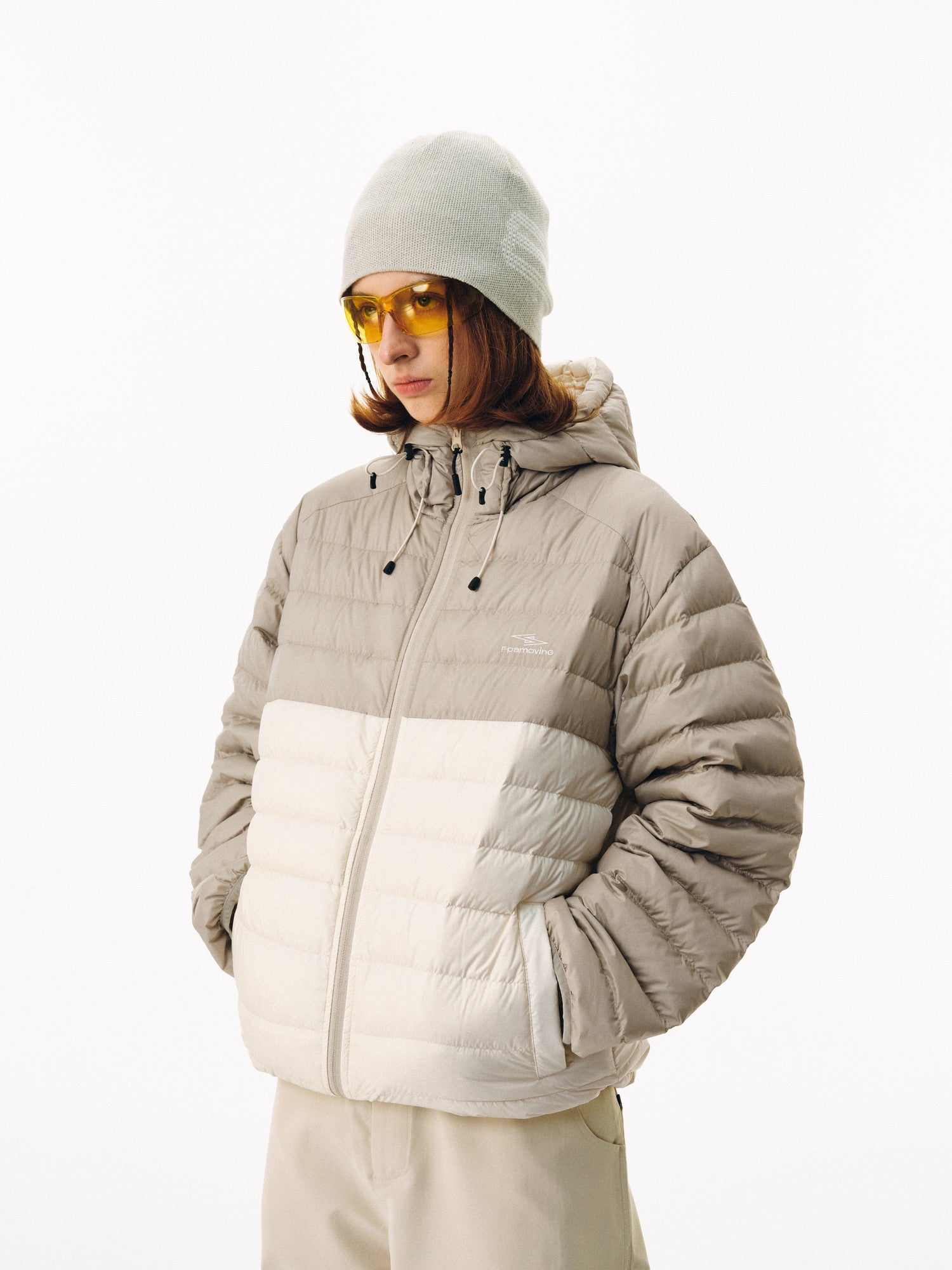 FPA Three-Proof Color-Blocking Lightweight Hooded Down Jacket with 90% White Duck Down, American Retro Autumn/Winter Patchwork Down Coat
