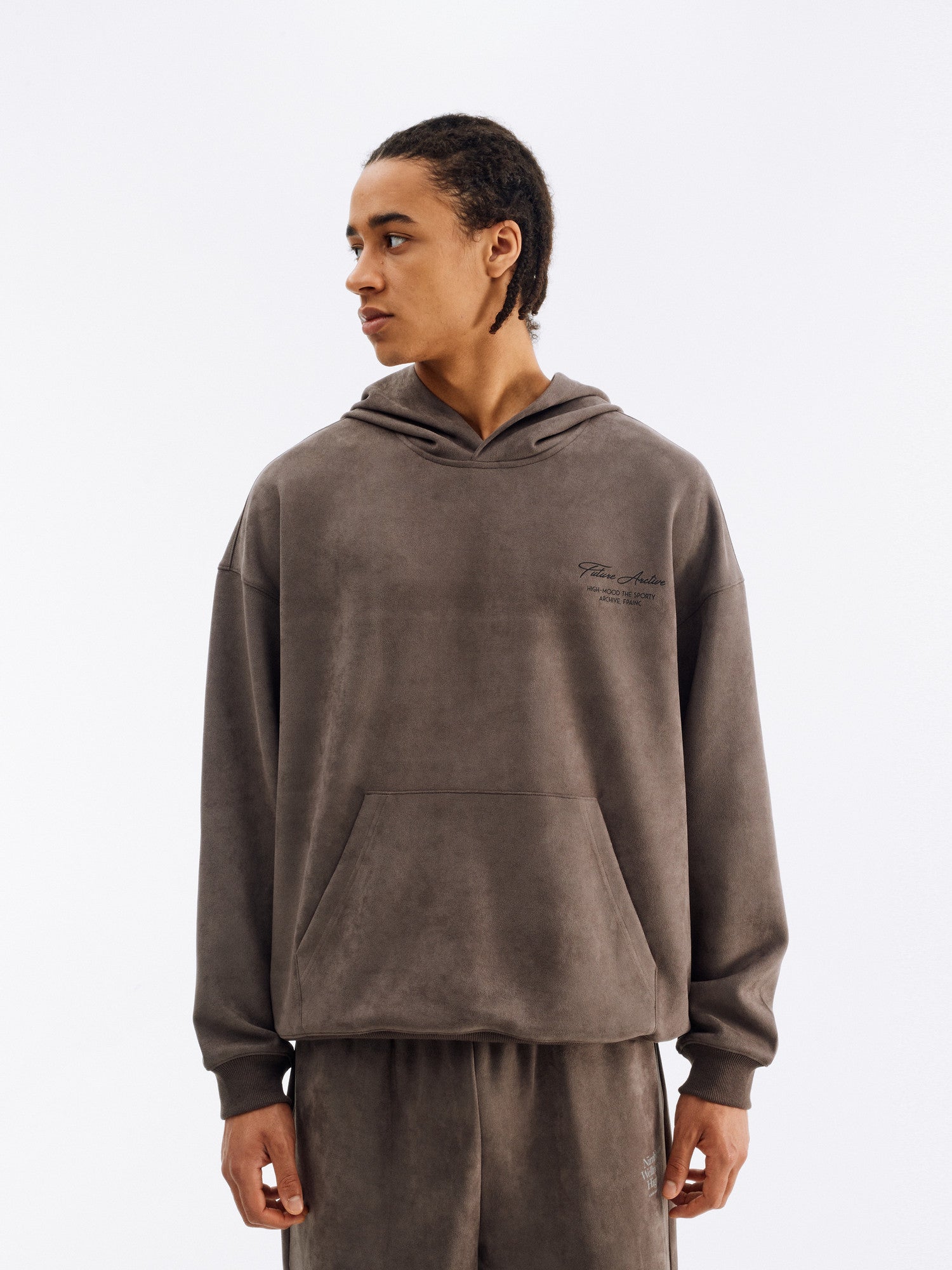 FPA Printed & Embroidered Suede Hoodie – Streetwear Unisex Heavyweight Pullover for Fall, Couple Style