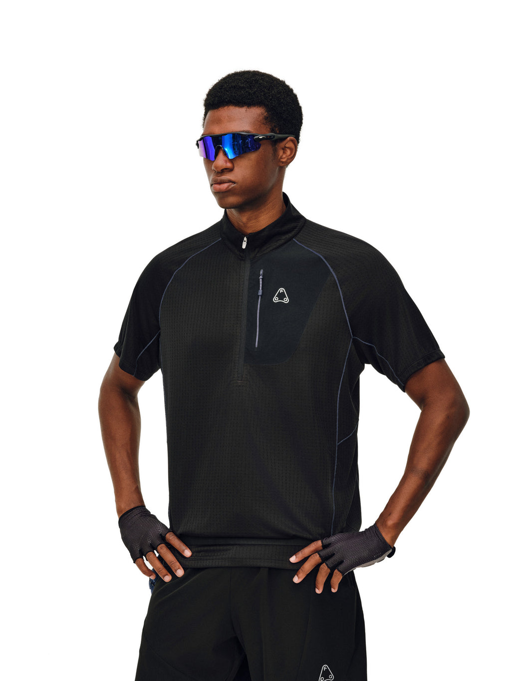 FPA Stand Collar Quick-Dry Contrast Stitching Short Sleeve Summer Half-Zip Outdoor Sports Casual Couple Cycling T-Shirt