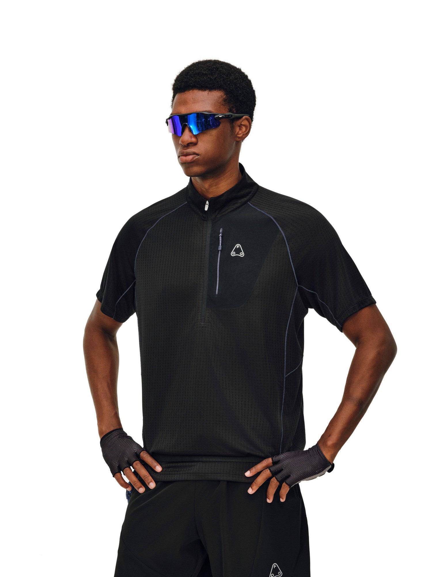FPA Stand Collar Quick-Dry Contrast Stitching Short Sleeve Summer Half-Zip Outdoor Sports Casual Couple Cycling T-Shirt