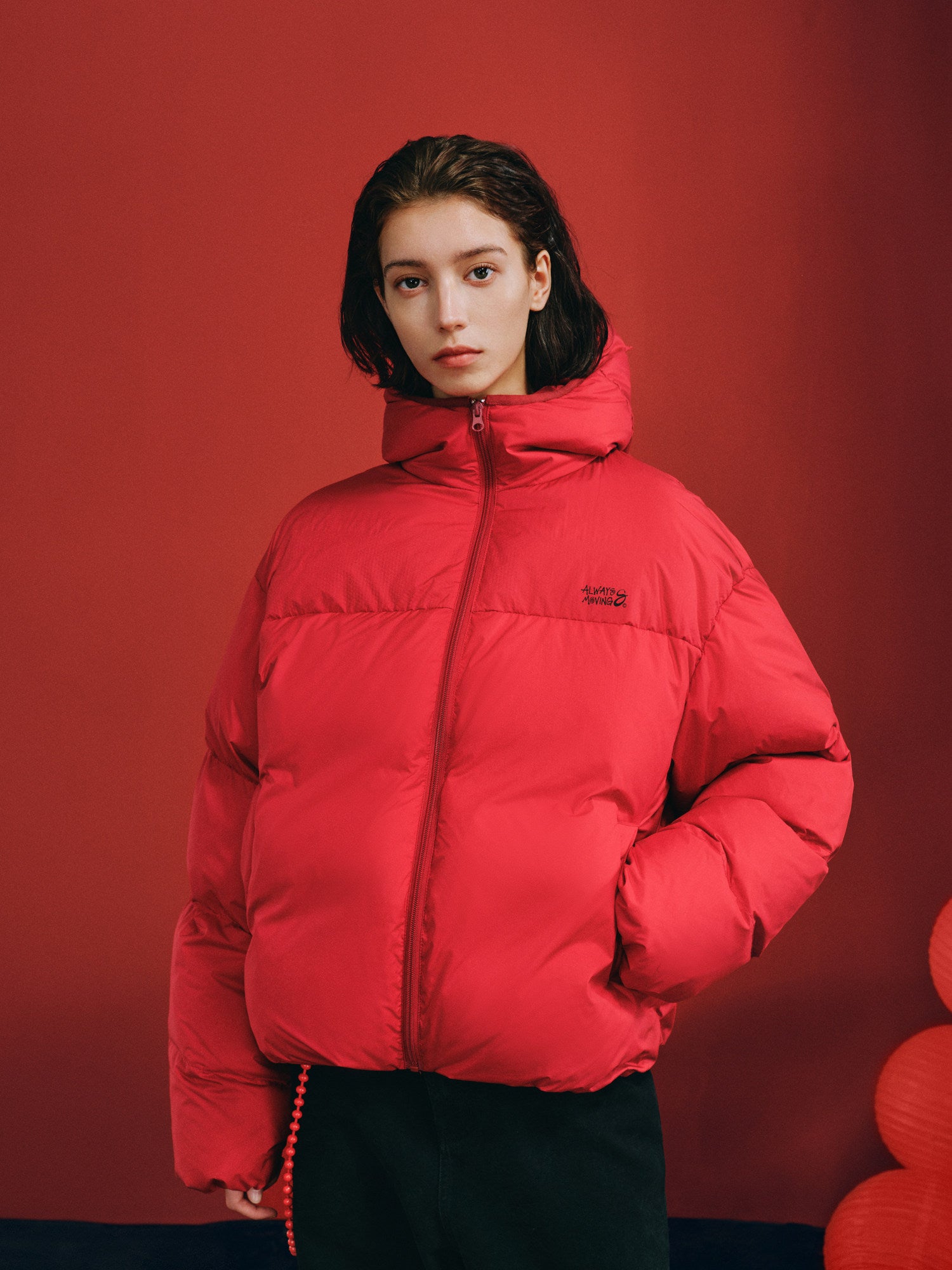 FPA Textured Hooded Down Jacket – Chinese New Year Red Couple Winter Coat