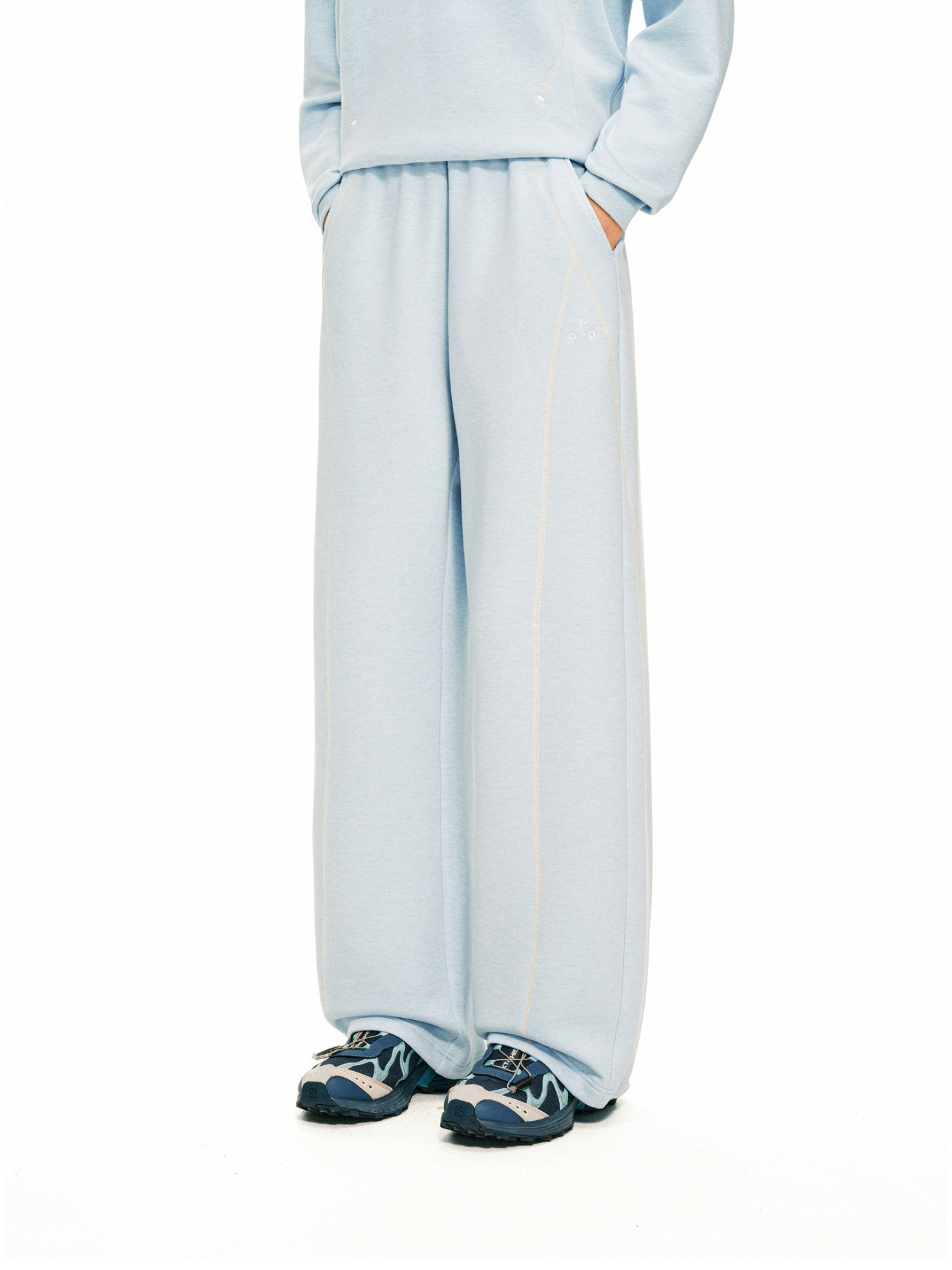 FPA Skin-Friendly Wool Heather Contrast Sweatpants Set – Spring/Fall Basic Loose Straight-Leg Lounge Pants