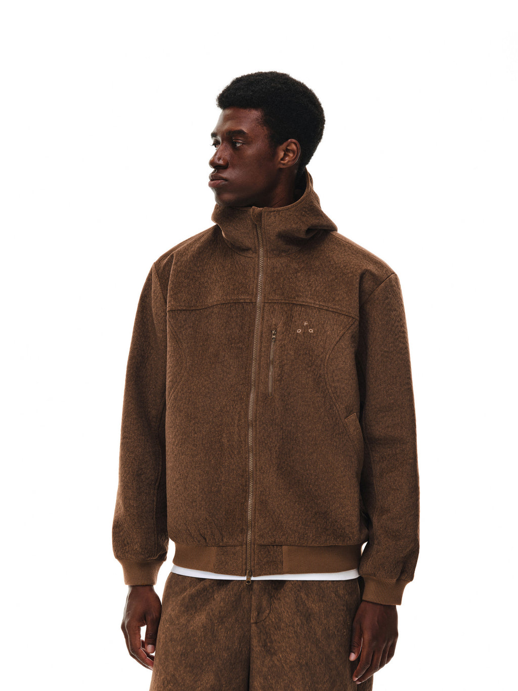 FPA Hooded Relaxed Fit Suede Bio-Fleece Zip-Up Jacket