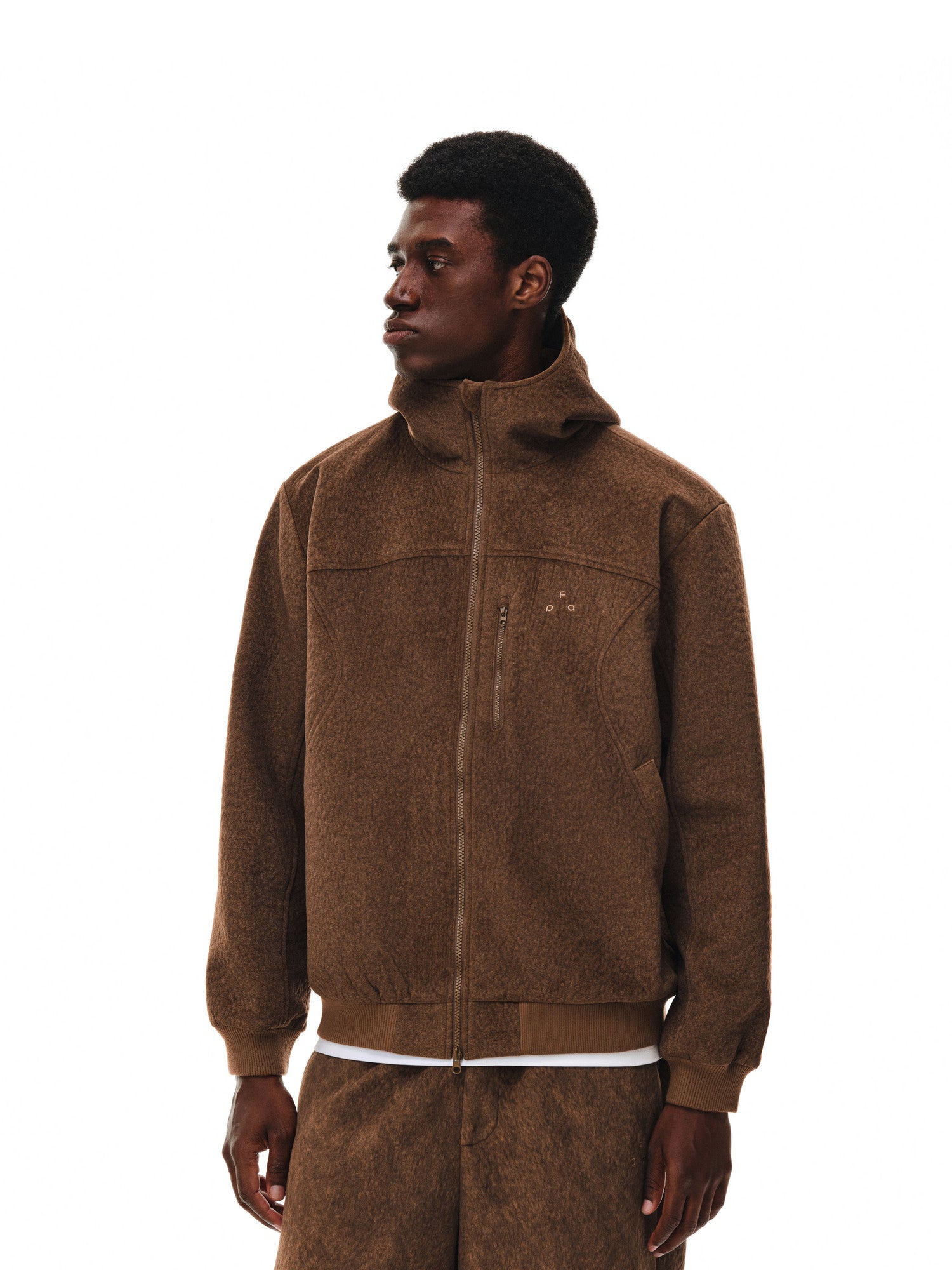 FPA Hooded Relaxed Fit Suede Bio-Fleece Zip-Up Jacket
