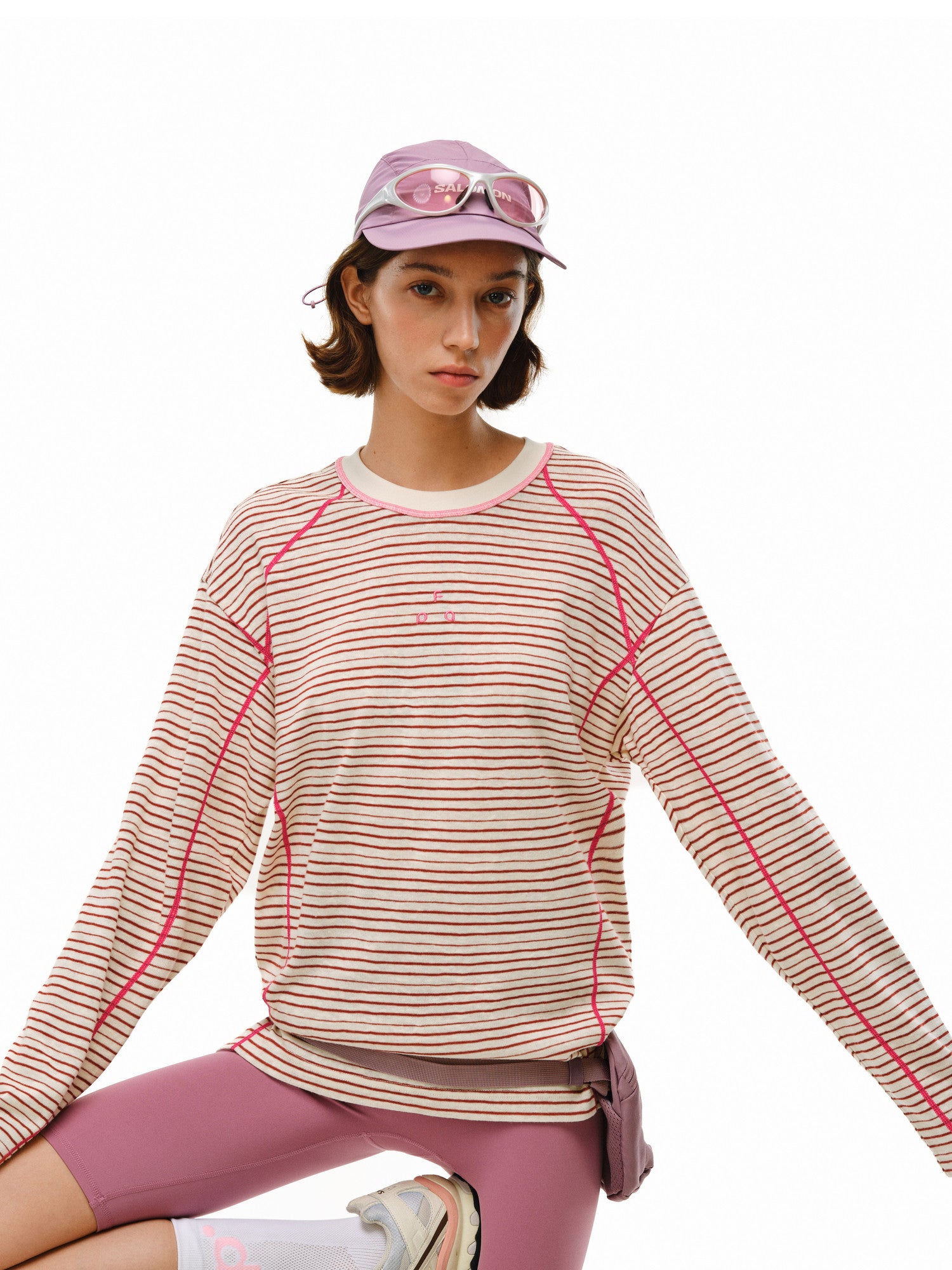 FPA Style Contrast Stripe Long-Sleeve T-Shirt for Outdoor Sports, Crew Neck, Unisex, Casual