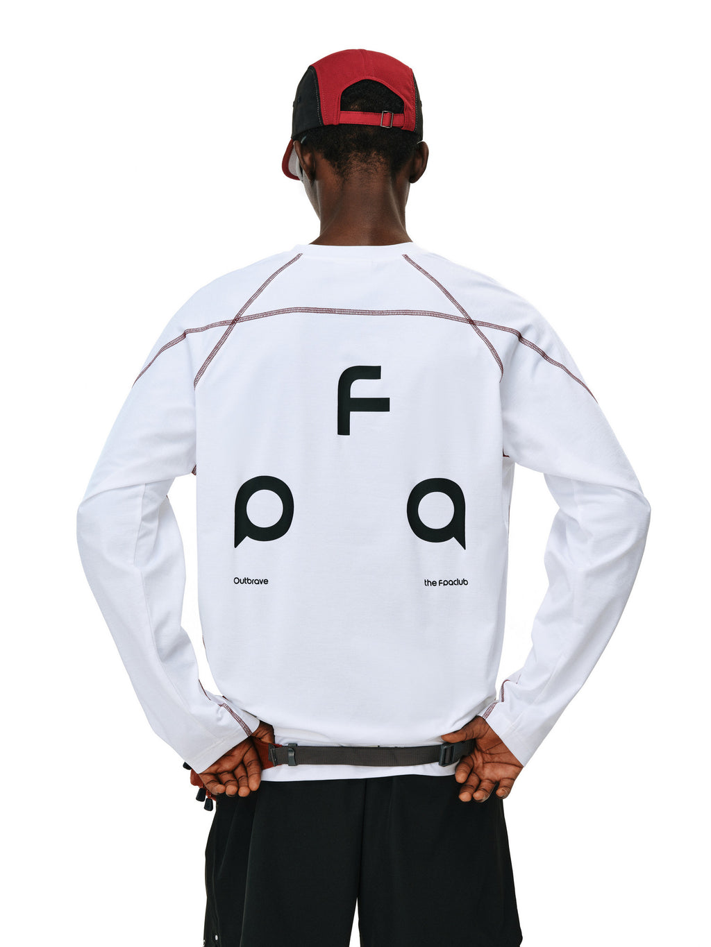 FPA Contrast Stitch Long Sleeve Tee with Triangle Logo - Chinese Streetwear Basic Crewneck, Relaxed Fit, Unisex, Autumn