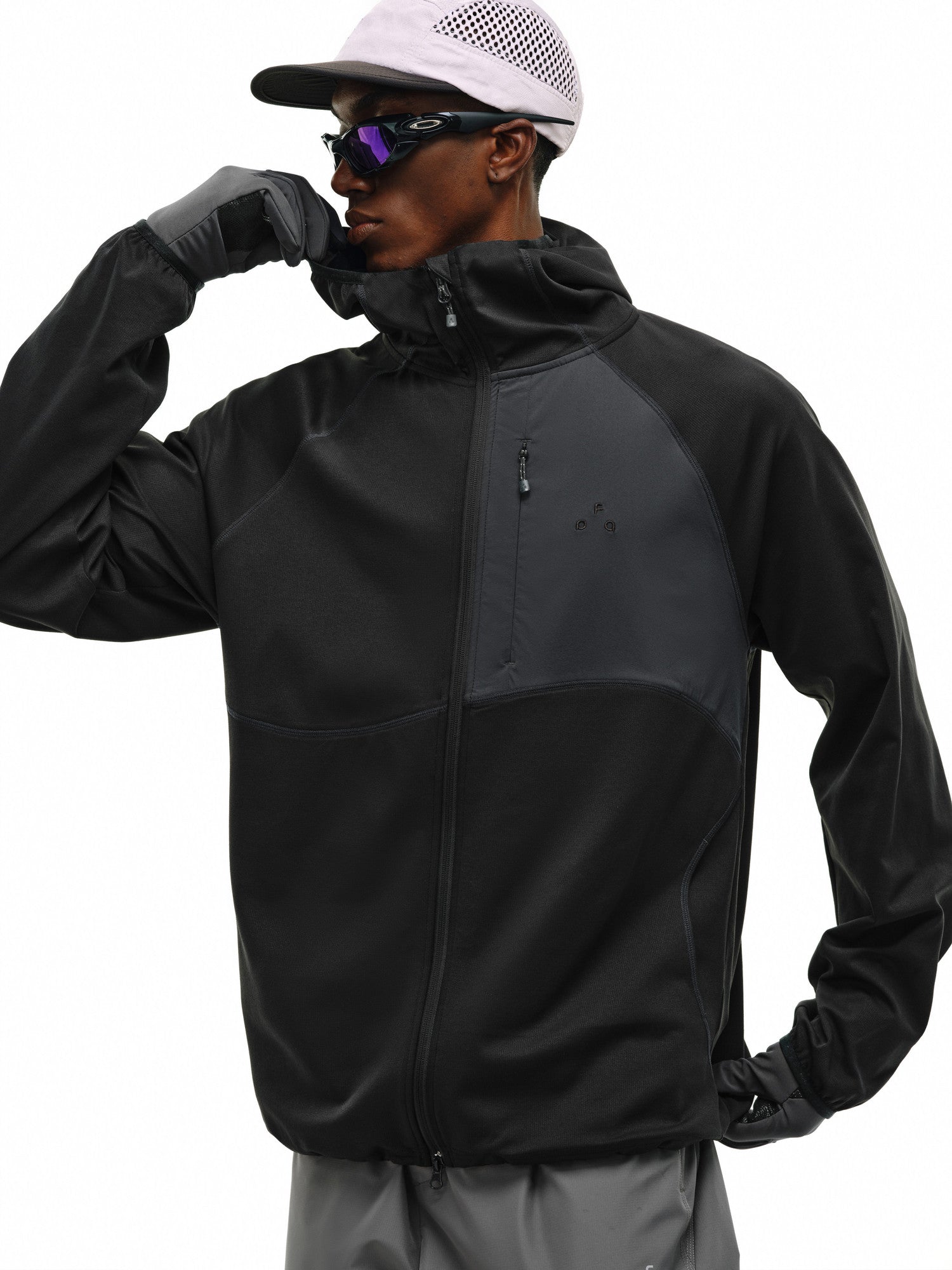 FPA Fancy Yarn Contrast Color Zip-Up Hooded Sweatshirt Jacket Spring Sports Couple Casual Cardigan