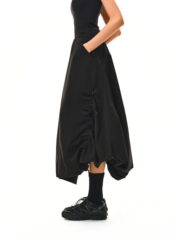 FPA Waterproof Breathable Casual Puffy Bubble Skirt 2026 New Loose Wide Waistband Black Skirt for Women
