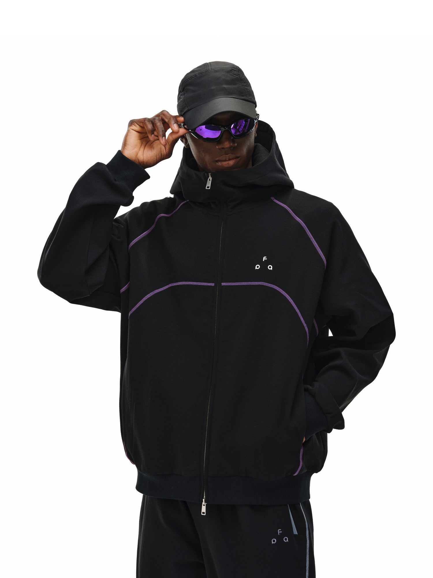 FPA Color-Block Grid Fleece Hooded Sweatshirt – Loose-Fit Cardigan Style Casual Pullover for Men and Women