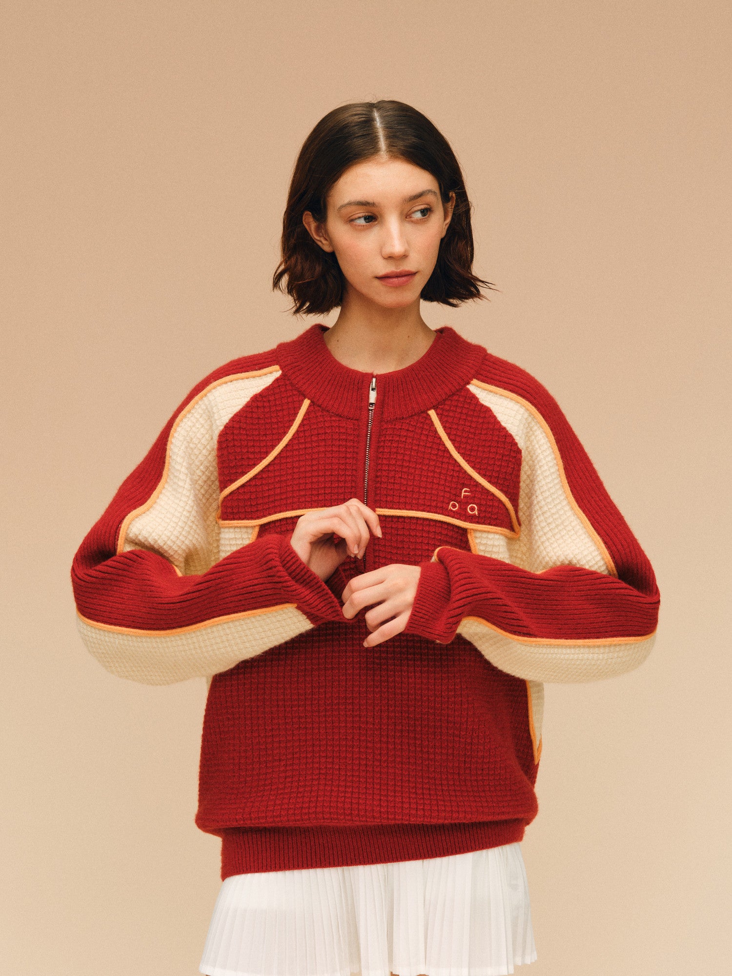 FPA Half-Zip Sports Outdoor Color-Block Knit Sweater - Chinese New Year Red
