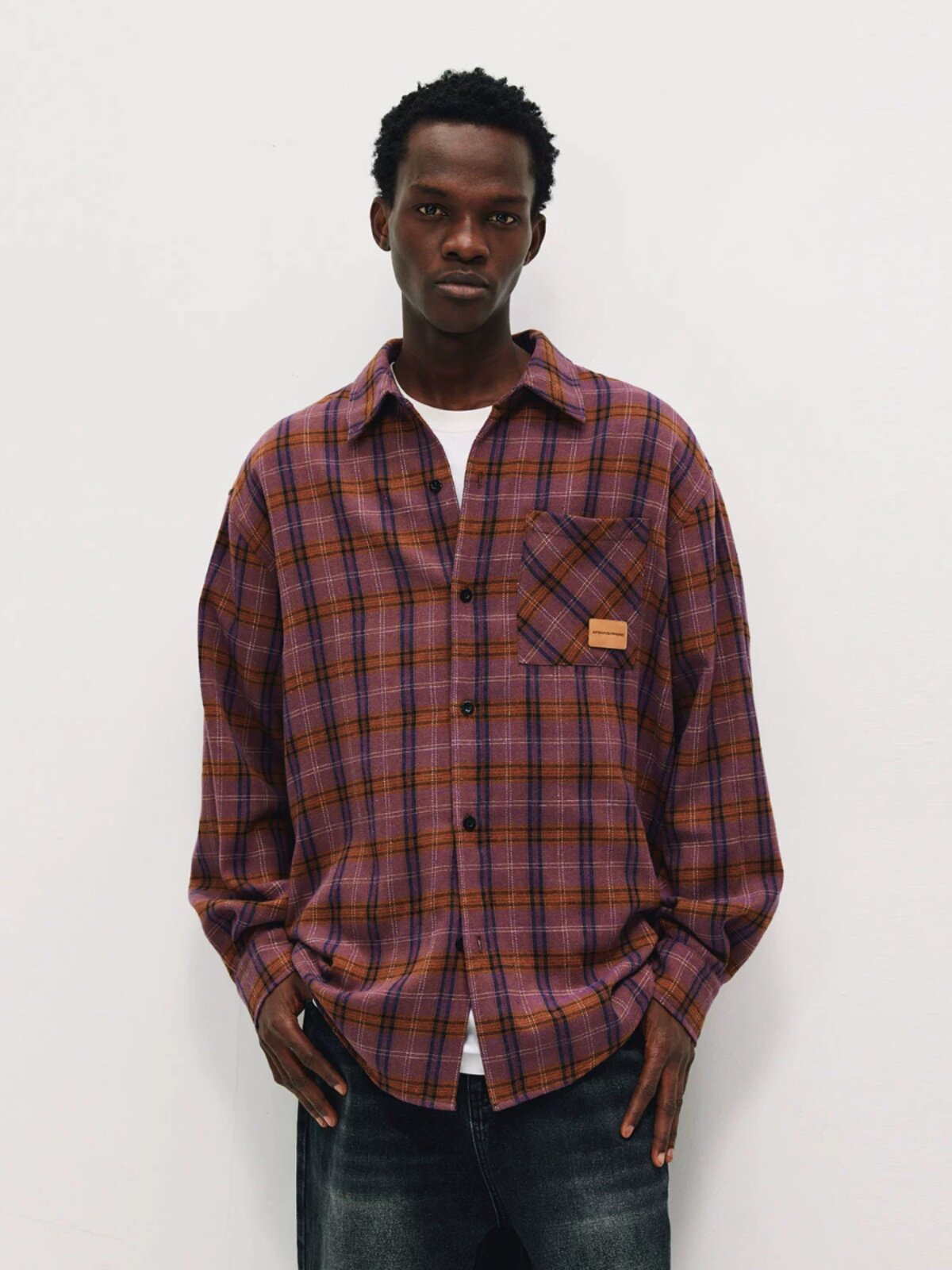 FPA Vintage Plaid Casual Shirt – Retro Textured, Loose Fit, Long Sleeve, Spring/Fall, Unisex
