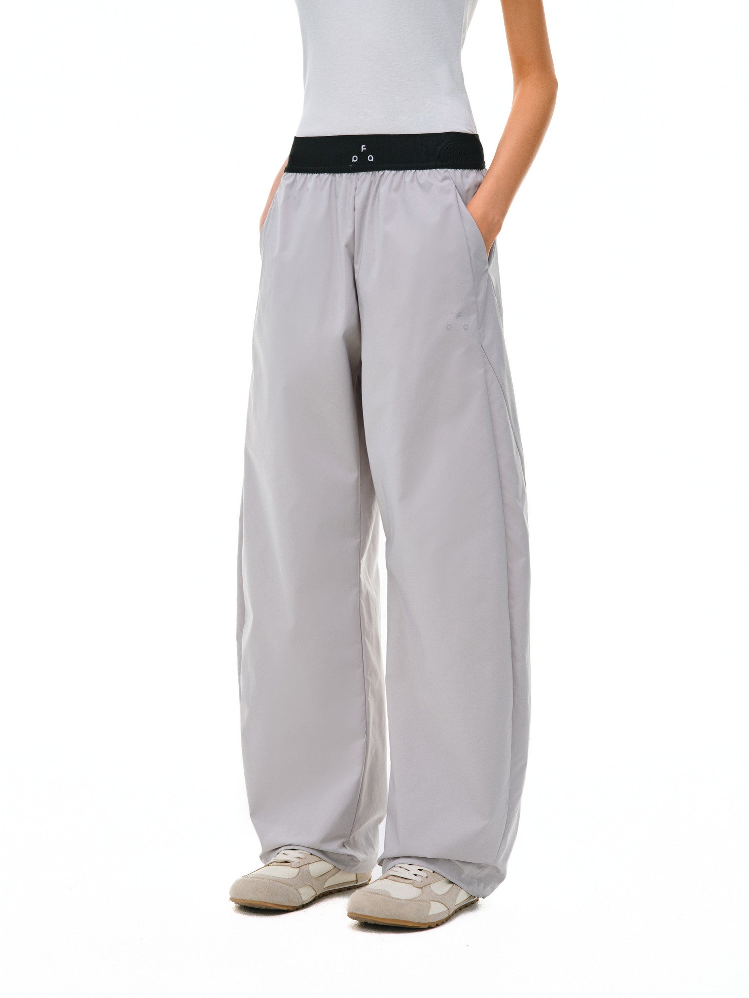 FPA Elastic Logo Woven Quick-Dry Curved-Leg Trousers for Outdoor Sports, Loose Fit, Hiking, Drawstring, Unisex Casual Pants