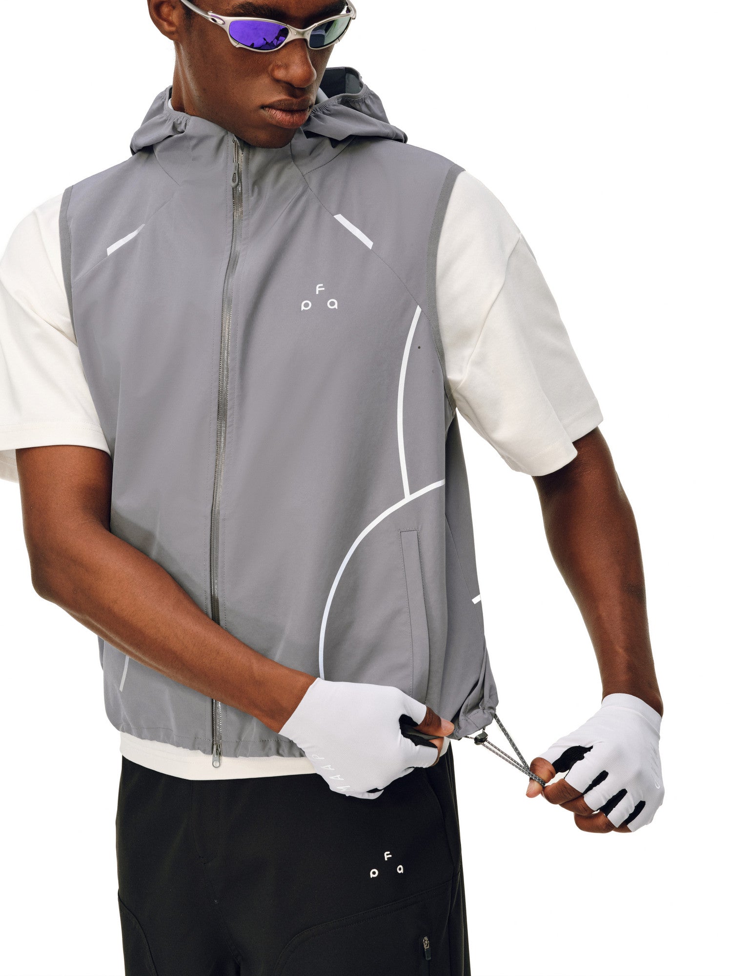 FPA Waterproof Breathable Abrasion-Resistant Light Arc Hooded Vest, Outdoor Sports Reflective Strip Summer Outerwear Sleeveless Jacket for Men