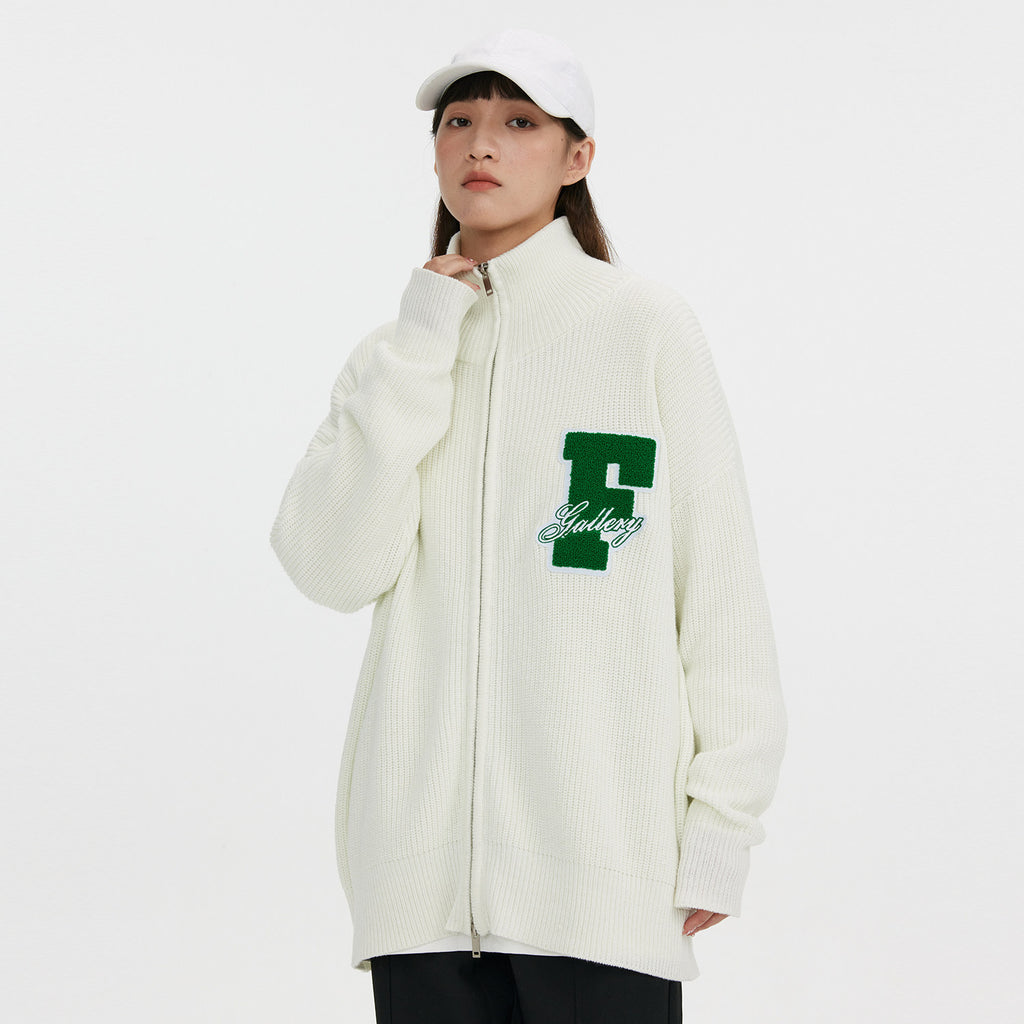 FPA Embroidered High-Neck Sweater - Chinese Streetwear Couple's Autumn/Winter Thick Knit Cardigan Jacket for Men