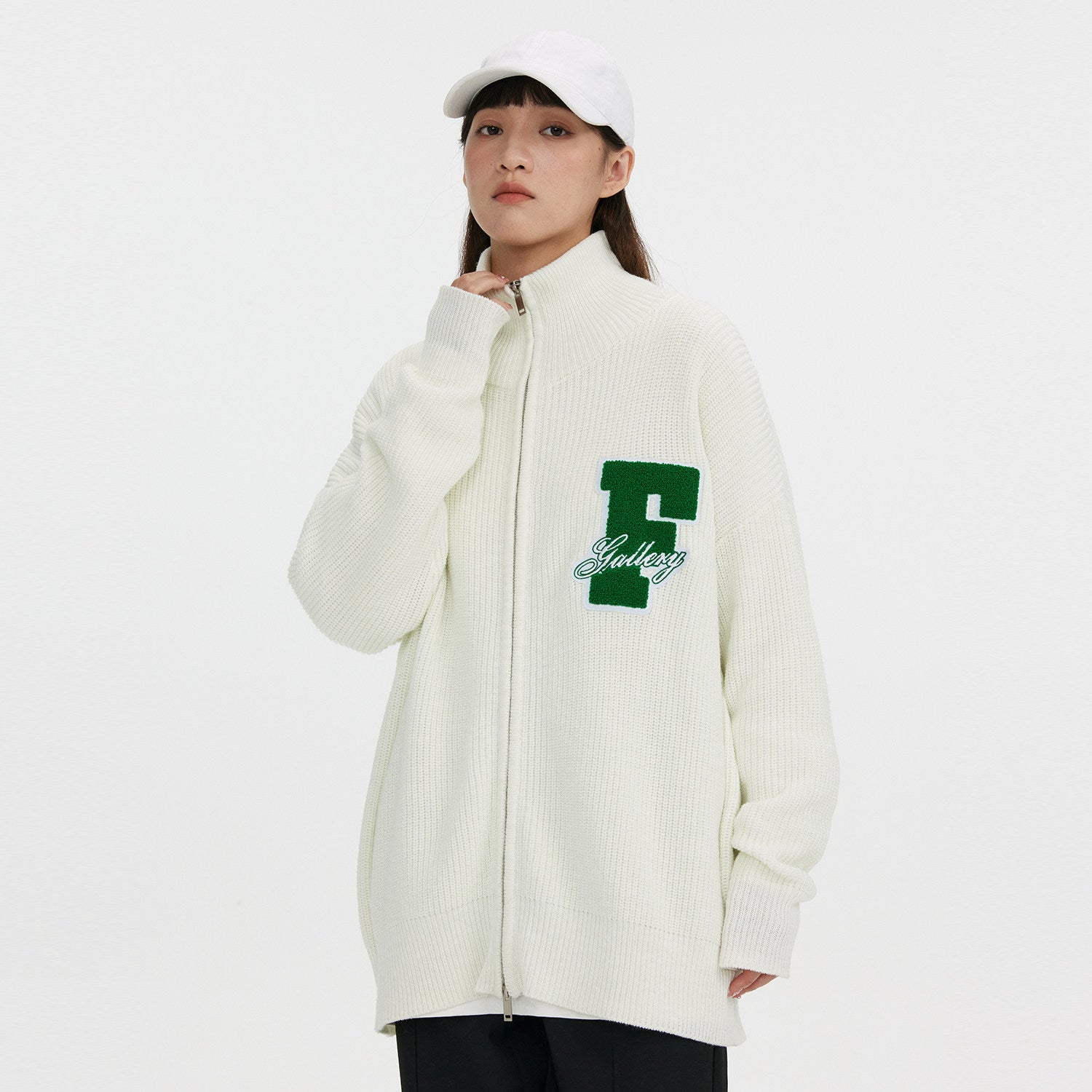 FPA Embroidered High-Neck Sweater - Chinese Streetwear Couple's Autumn/Winter Thick Knit Cardigan Jacket for Men