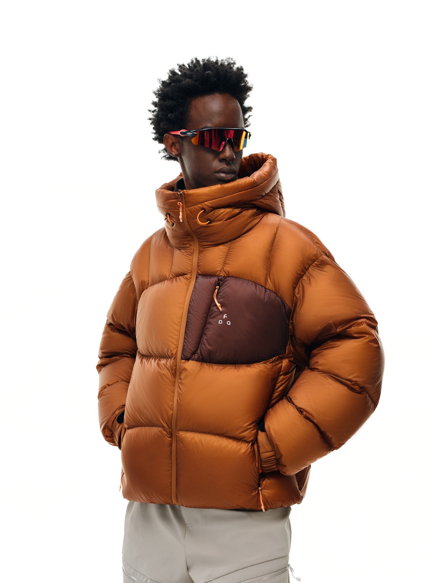 FPA 800FP 95% White Duck Down Contrast Pocket Hooded Down Jacket Winter Sports Couple Style Down Coat